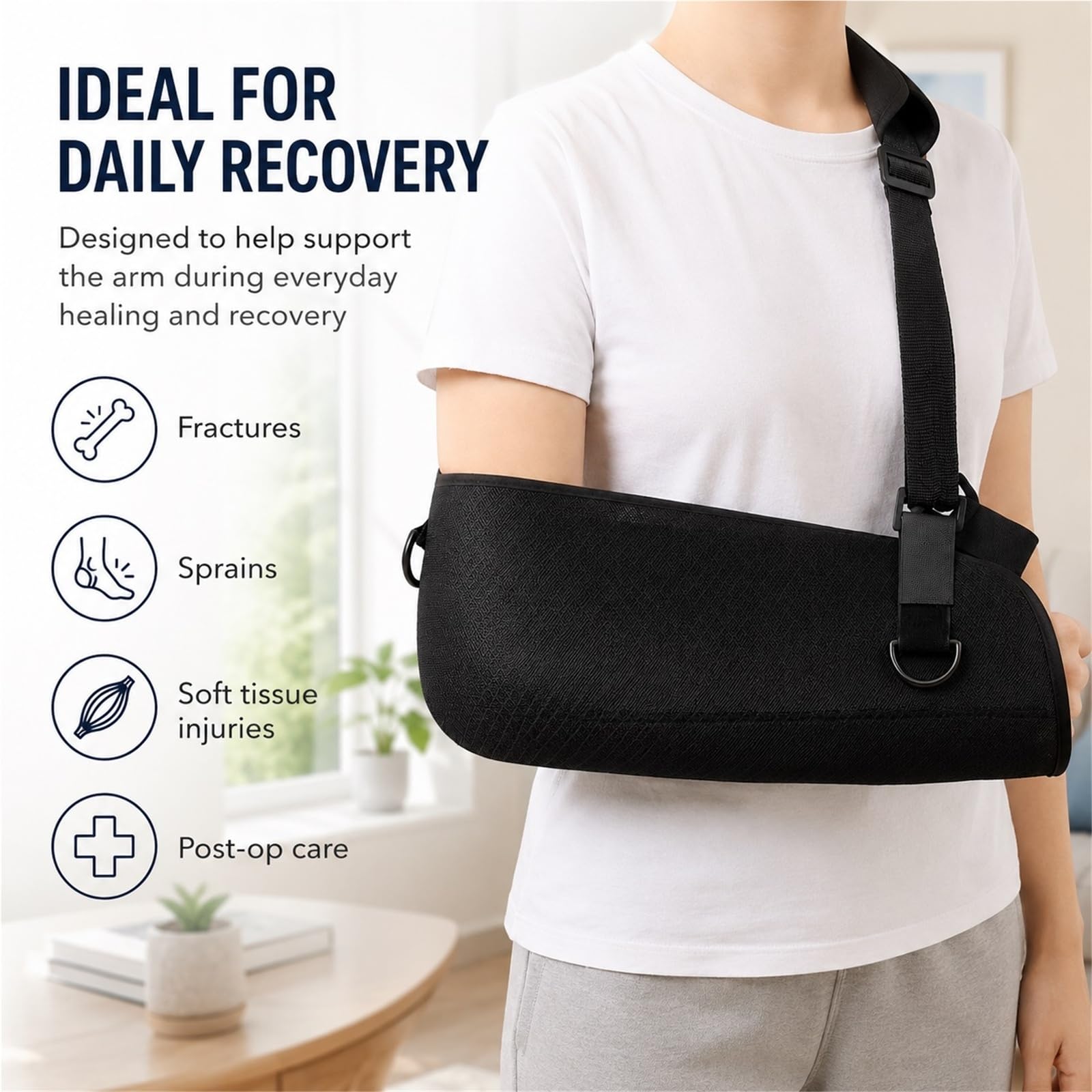 Cabestrillo para Brazo Inmovilizador Hombro Codo Muñeca con Placa de Soporte Rígida Malla Transpirable Correa Acolchada y Cinturón Ajustable Postoperatorio(L)