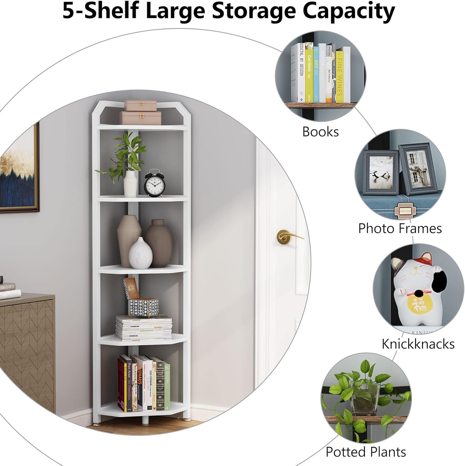Buy Corner Shelves Stand, 5 Tier Modern Corner Bookshelf and Bookcase