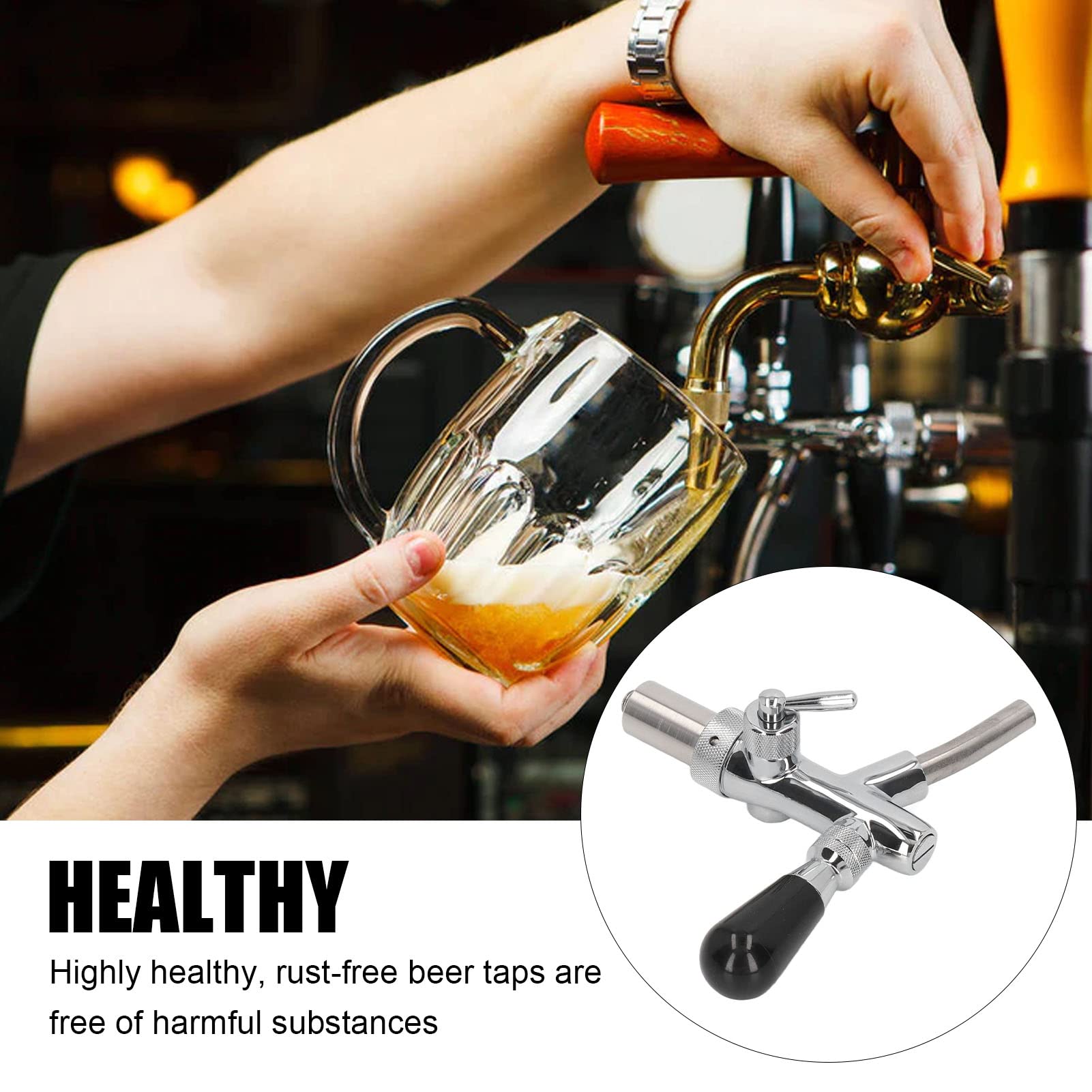 Grifo de cerveza de acero inoxidable, minigrifo ajustable de acero inoxidable, grifo dispensador de cerveza con junta y manguera de silicona, grifo dispensador de cerveza Kegerator, repuestos para K