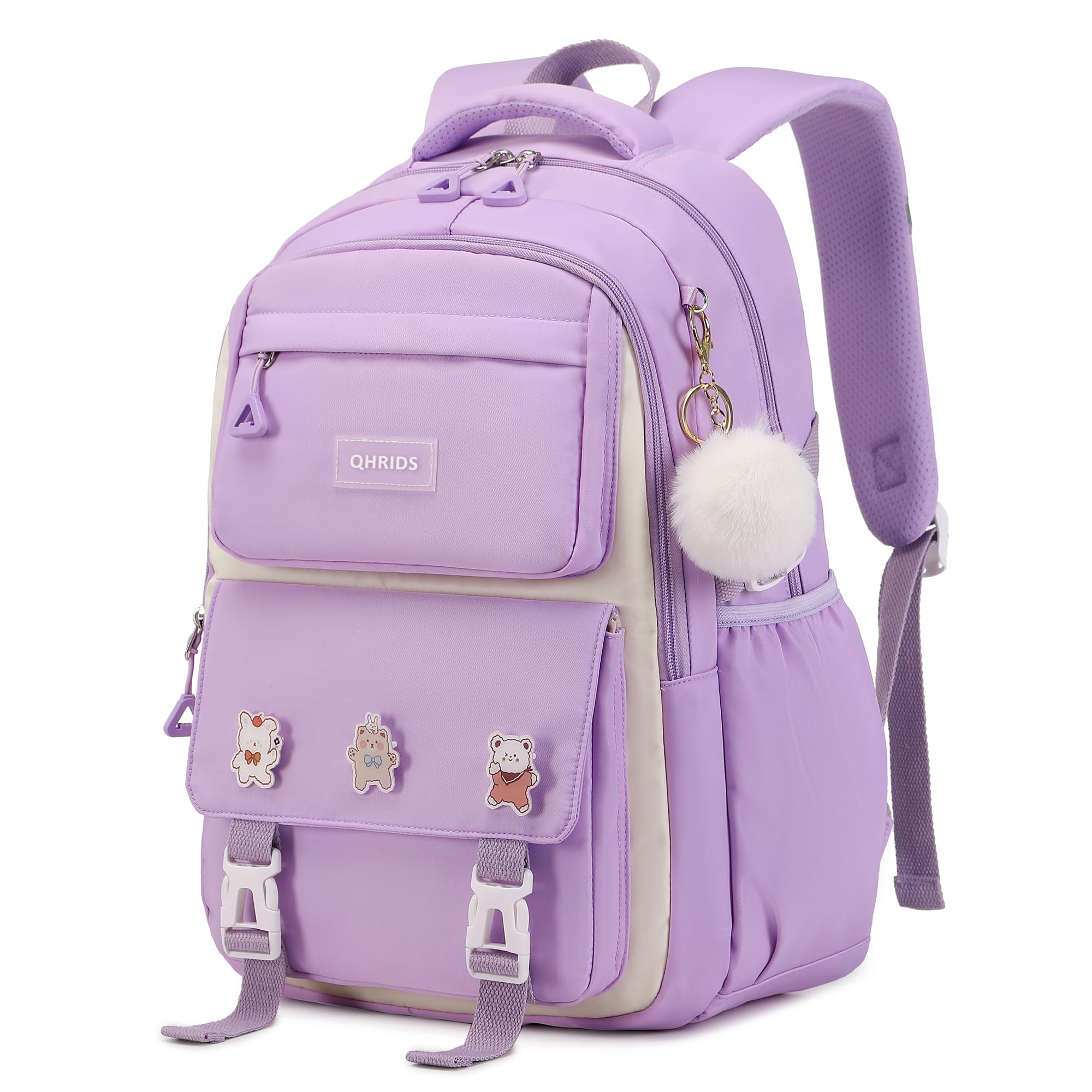 QHRIDS Girls Backpack Aesthetic Laptop Backpacks Kawaii Large Bookbag Anime Casual Travel Daypack,Purple