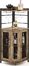Giantex Armadietto Angolare Industriale Da Bar Con Supporto In Vetro, Armadietto Da Vino Con Ripiano Regolabile, Portabottiglie Vino Da Cucina Con Protezione, 130x47,5x47,5 cm (Grigio Quercia)