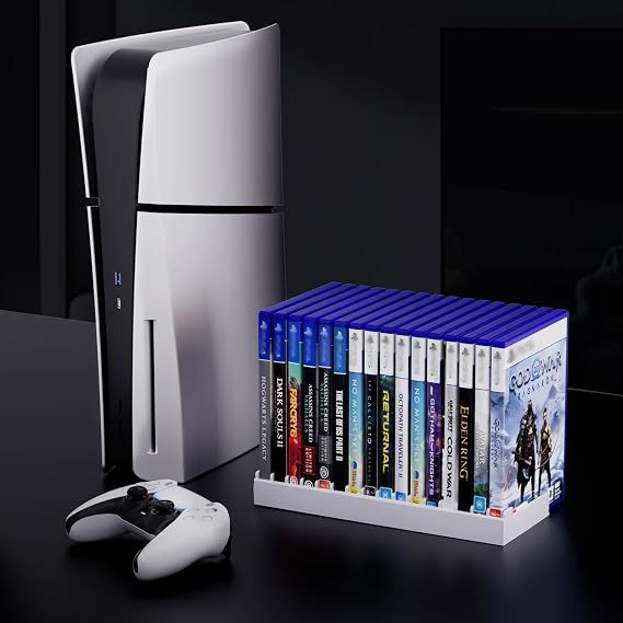 Nargos Video Game Storage Holder for for PS5/ PS4/ PS3/ PS2/ Xbox One/Xbox 360 and Xbox Series X/S/Wii/Switch/Switch 2 Game Cases, DVD and Blu-Ray Organizer for Desk (2, White)