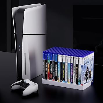 Nargos Video Game Storage Holder for for PS5/ PS4/ PS3/ PS2/ Xbox One/Xbox 360 and Xbox Series X/S/Wii/Switch/Switch 2 Game Cases, DVD and Blu-Ray Organizer for Desk (2, White)