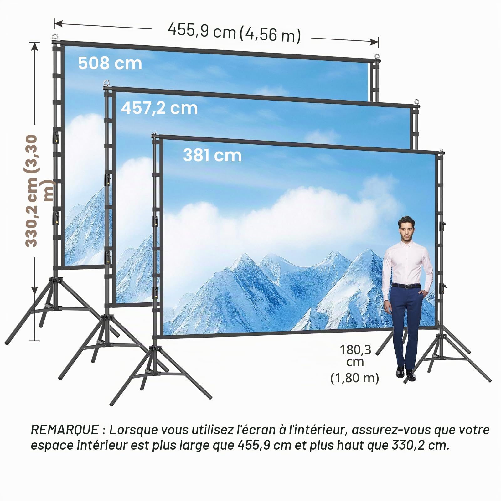 TOWOND Écran de projection extérieur 200", écran de projection portable et support, 16:9 4K HD arrière avec sac de transport pour cinéma de jardin