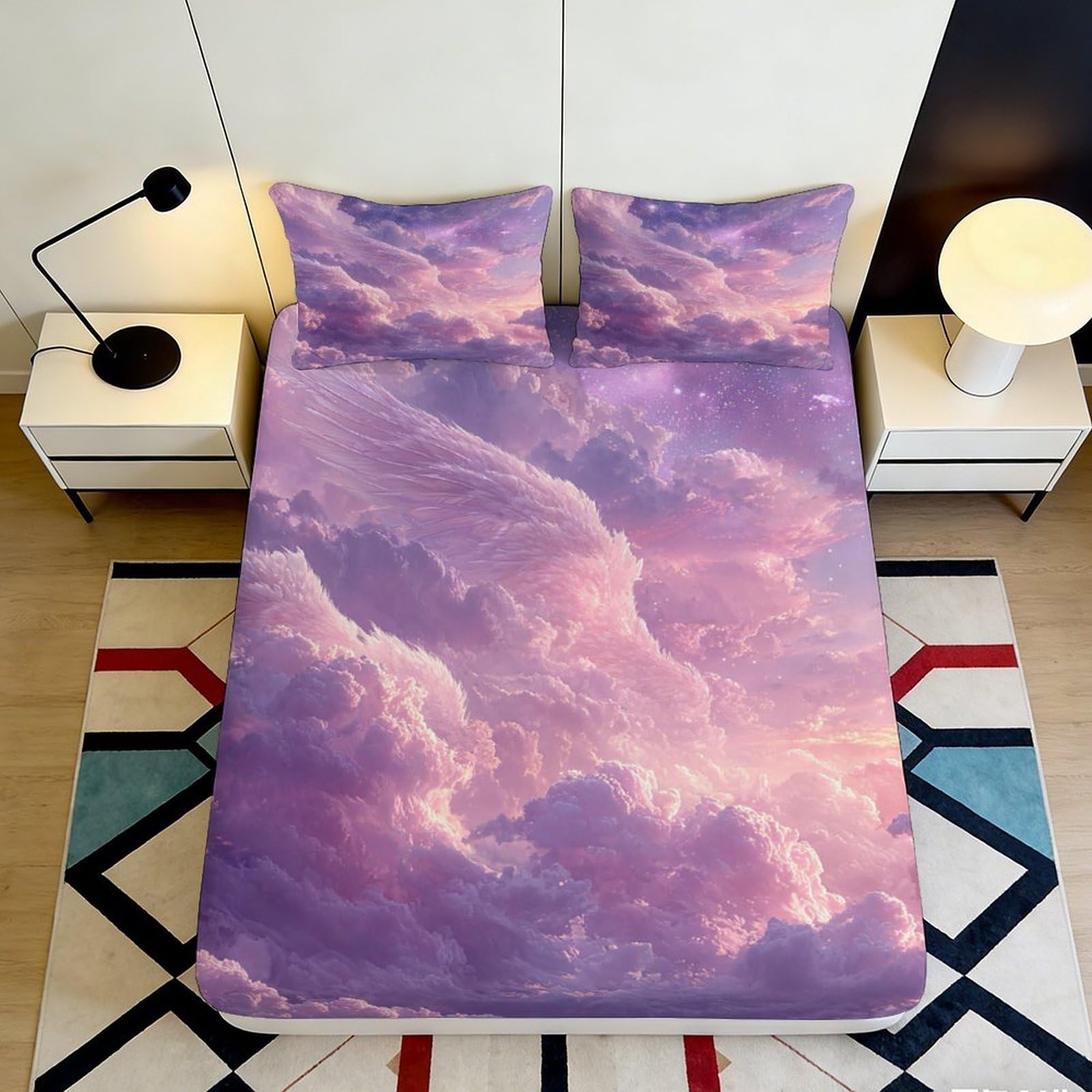 3D Printed Dreamy Clouds Fitted Sheet Microfiber Deep Pocket Non-Slip Bedding Dreamy Clouds Mattress Fitted Cover for Adults 200x200x25cm 90x200x25cm