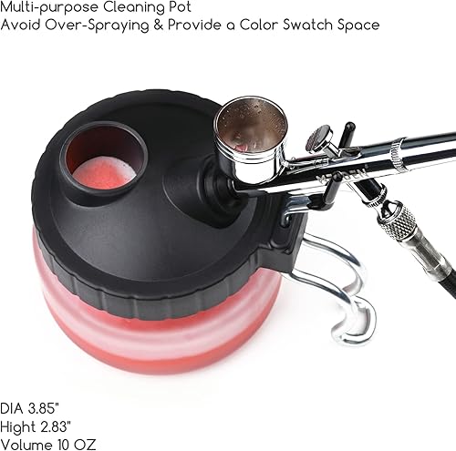 Miniatura 6 de MEEDEN Kit de limpieza de aerógrafo, olla de limpieza de vidrio pesado con alfombrilla de filtro de aire y soporte para aerógrafo, 5 cepillos de