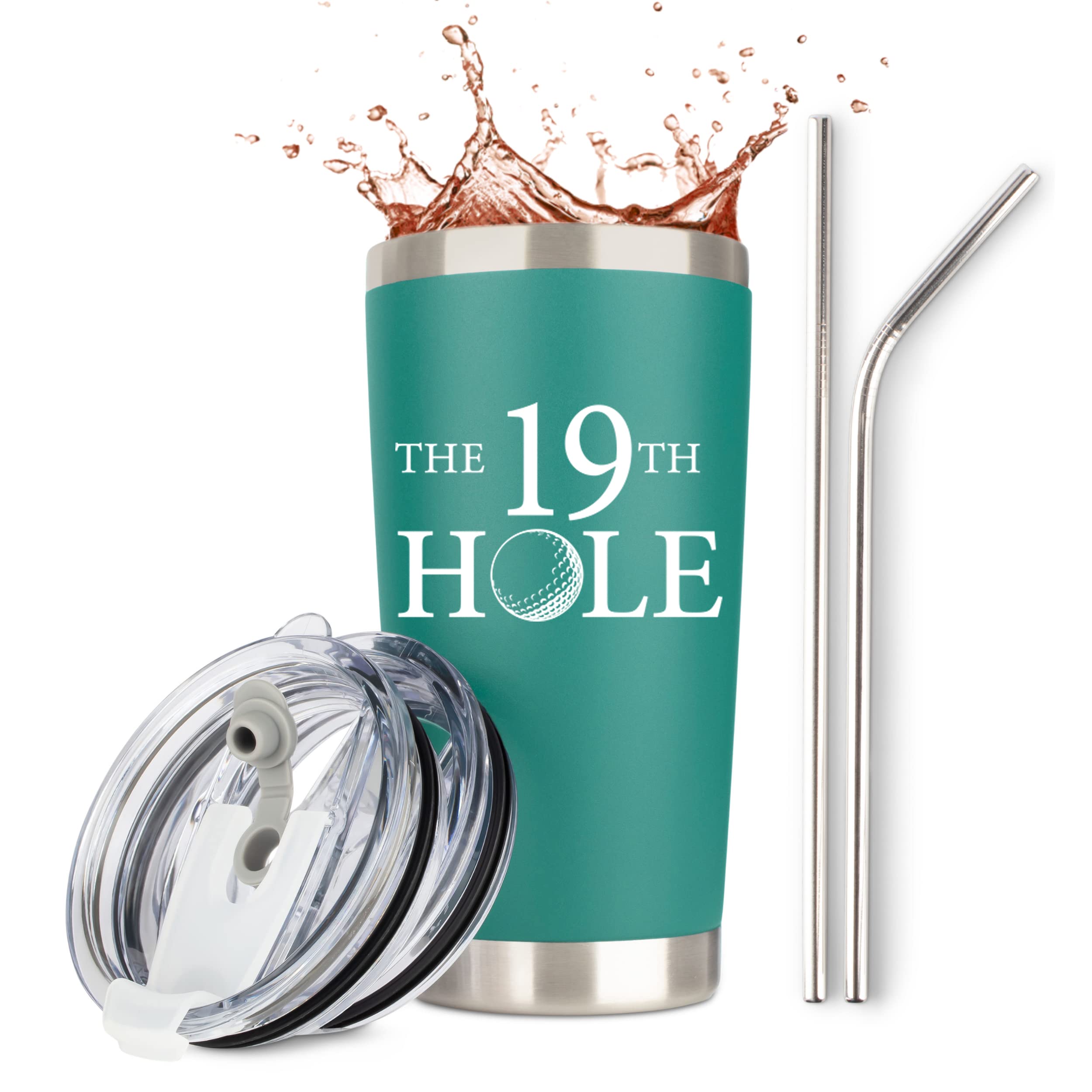 JENVIO Gifts for Golfers | The 19th Hole | Stainless Steel Travel Tumbler with 2 Lids Straws Gift Box and Card | Unique Father Funny Golf Stocking