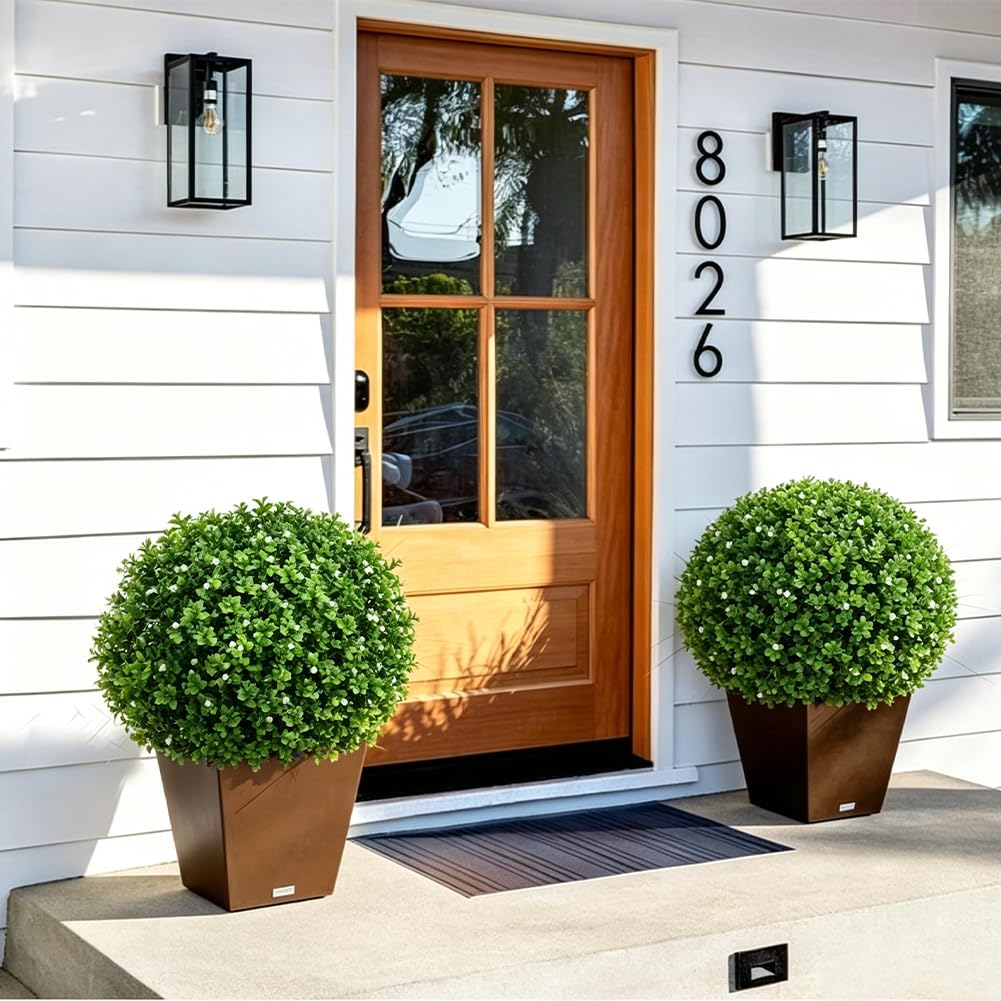 2er-Set Künstliche Buchsbaumkugel 60cm, Buchsbaum Kunstpflanze mit Erdspieß, Künstliche Pflanzen Wie Echt Fake Flowers Plastic Plants für Wohnzimmer Schlafzimmer Büro Garten Deko (Blütenknospe)