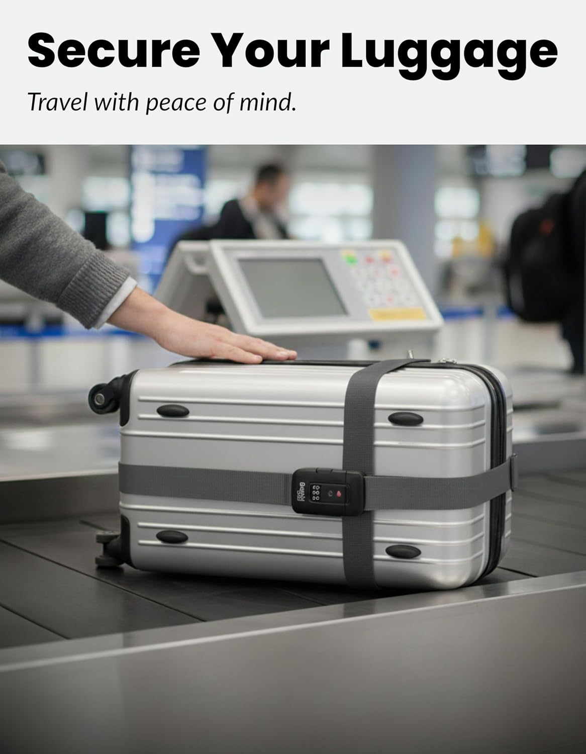 Charcoal Grey TSA Approved Luggage Straps Set of 2, Precision-Engineered Adjustable Suitcase Belts with 3-Dial Combination Lock, Heavy-Duty Polyester Travel Belt Fits Checked Bags and Carry-On
