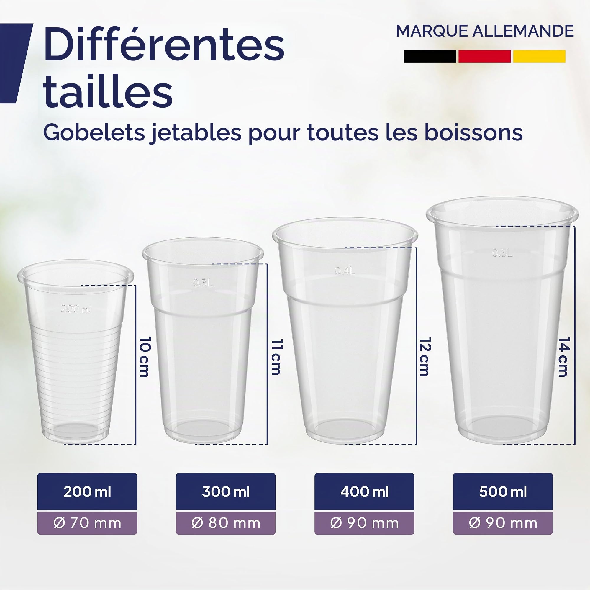 Inoverse Lot de 1000 gobelets en plastique de 0,4 l – Transparents – Gobelets à bière, gobelets en plastique, gobelets de fête, gobelets à eau, gobelets Slush