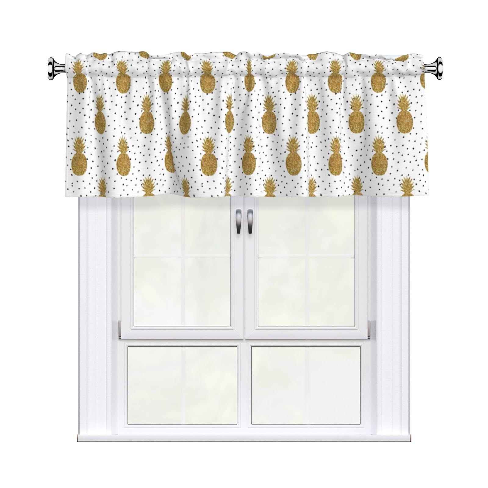 WHJSSF Gold Glitter Pineapples Fruit Prints Housewarming Gift – Peach Skin Window Valance 54x18 for a Cozy Kitchen Refresh