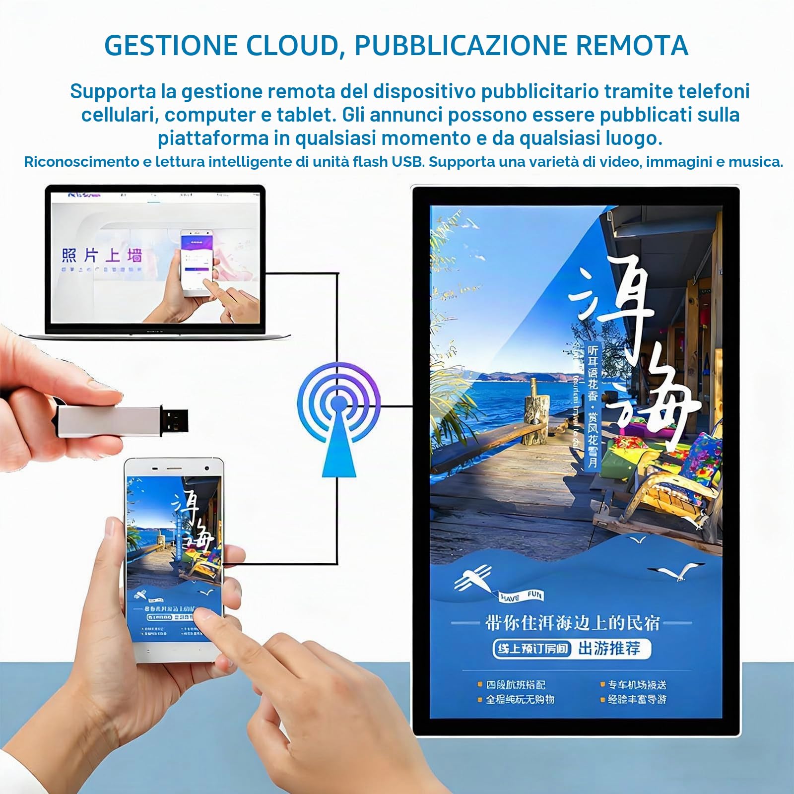 Schermo Pubblicitario,Digital Signage Monitor Pubblicitario per Negozi,Display per Poster Video Immagini,Verticale/Orizzontale,Monitor Display LCD,HD 1080,HDMI USB,Vetro Protettivo 7H 27"