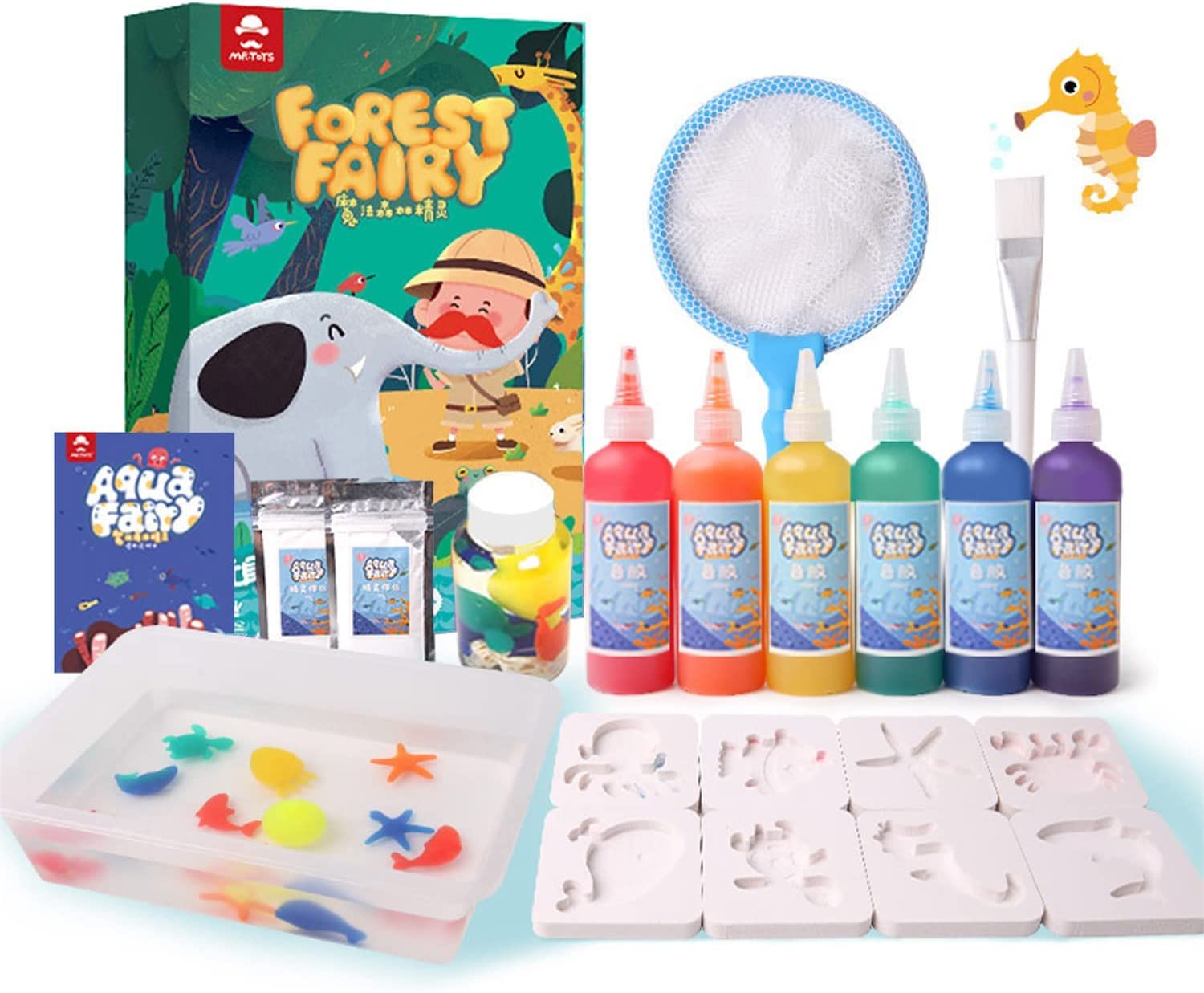 GGEROU Magic Water Elf Beads Toy Set for Kids DIY Making kit,Jelly Sea Animal Creature Creative 3D Magic Gels,Sensory Bin Set,6 Color Set,Creative Activities for Kids Age 3+ (Forest)