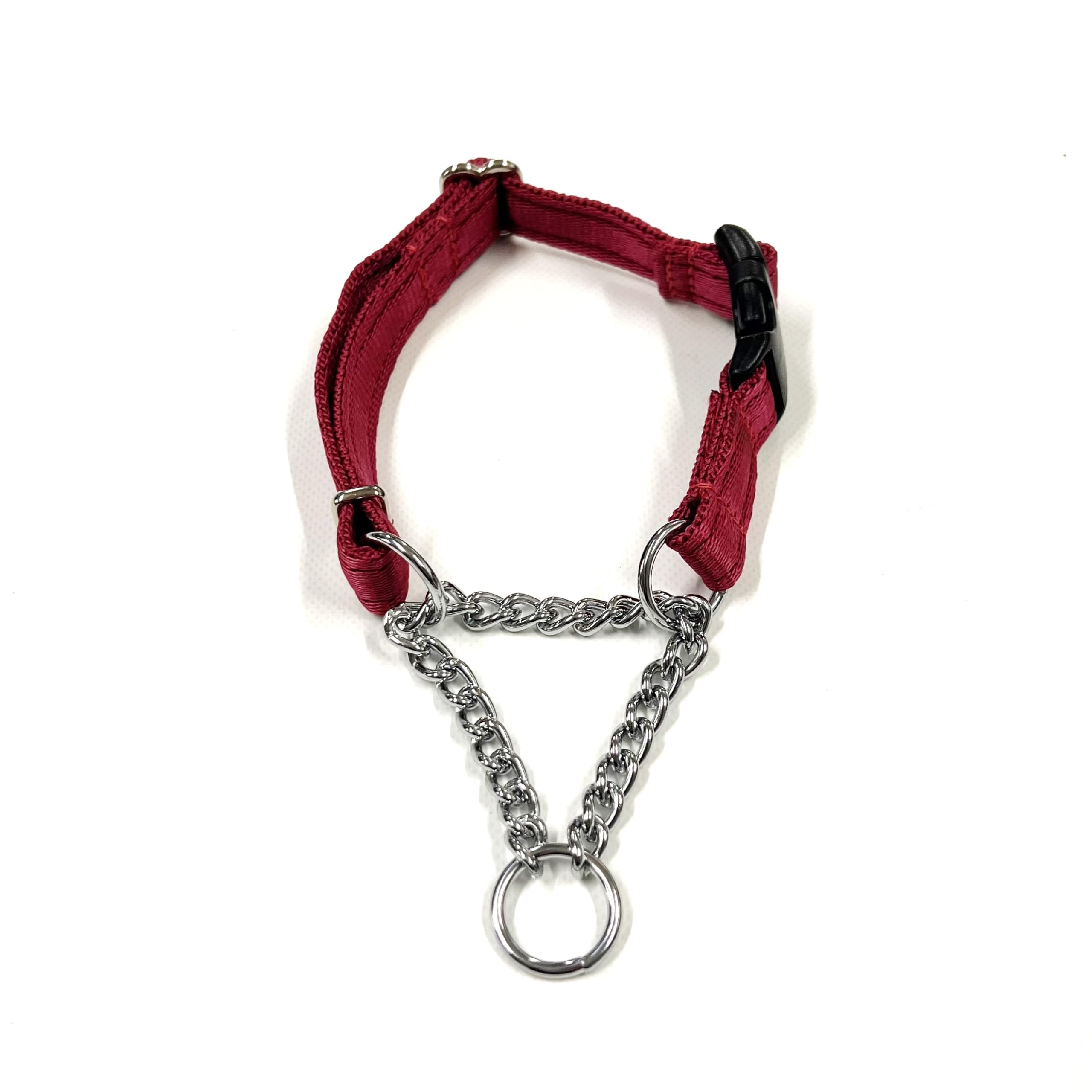 Adjustable Half Check Chain Dog Collar 20mm With Curved Side Release Buckle (Small, Burgundy) — image 1