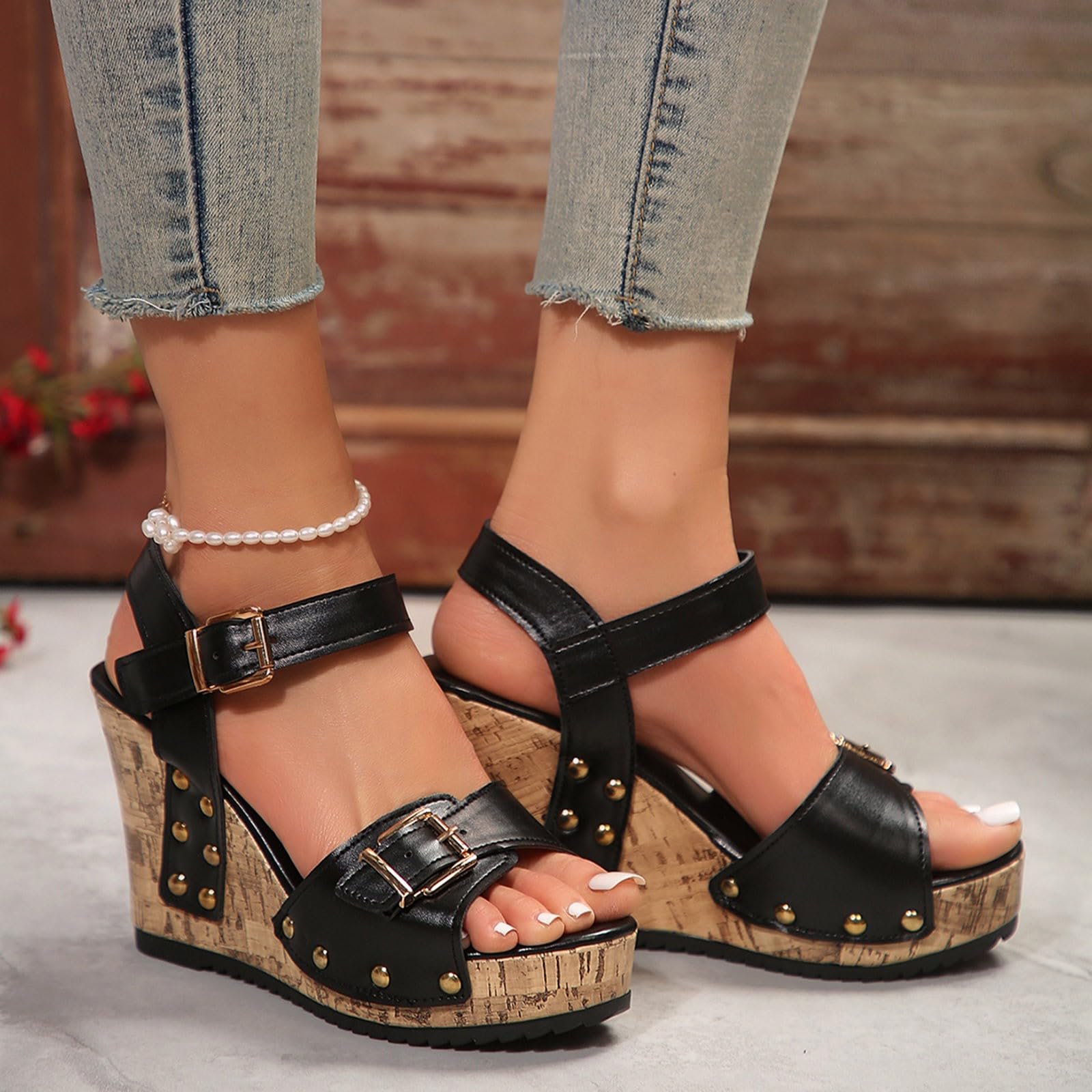 Generisch 2026 Sandalias de tacón alto para mujer Sandalias negras de moda