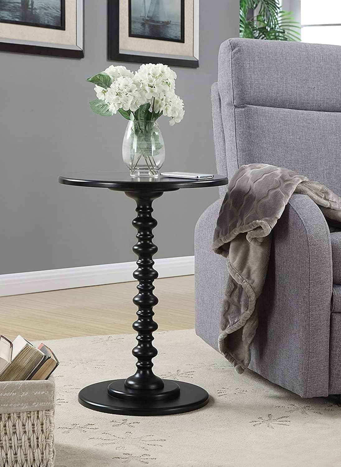 Kundi Round Coffee End Table for Living Room – Modern Brown Accent Pedestal Side Table for Bedroom & Home Décor (Black)-image-45