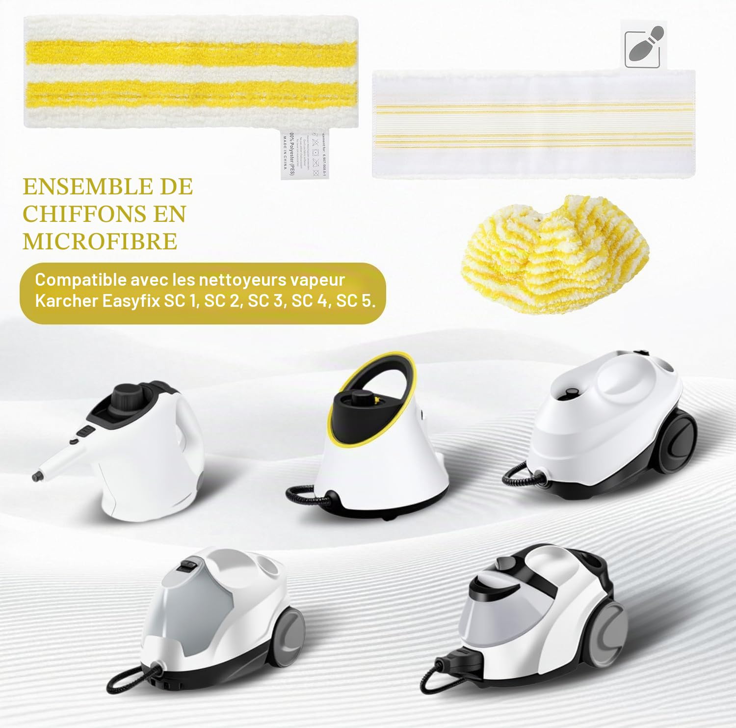 6 Pièces Lingettes de Rechange en Microfibre pour Kärcher Easyfix SC1, SC2, SC3, SC4, SC5, 3 Chiffons pour Suceur de Sol et 3 Chiffons, Lingette Vapeur pour Tous Types de Sols