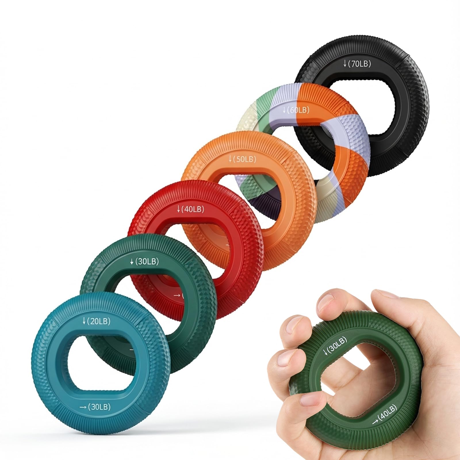 CleaZeny 6 Pack Ring Silicone Hand Grips Strengthener for Finger and Palm Strength Training, Durable and Portable Grip Strengthener for Office Workers, Students, Fitness, and Rehabilitation