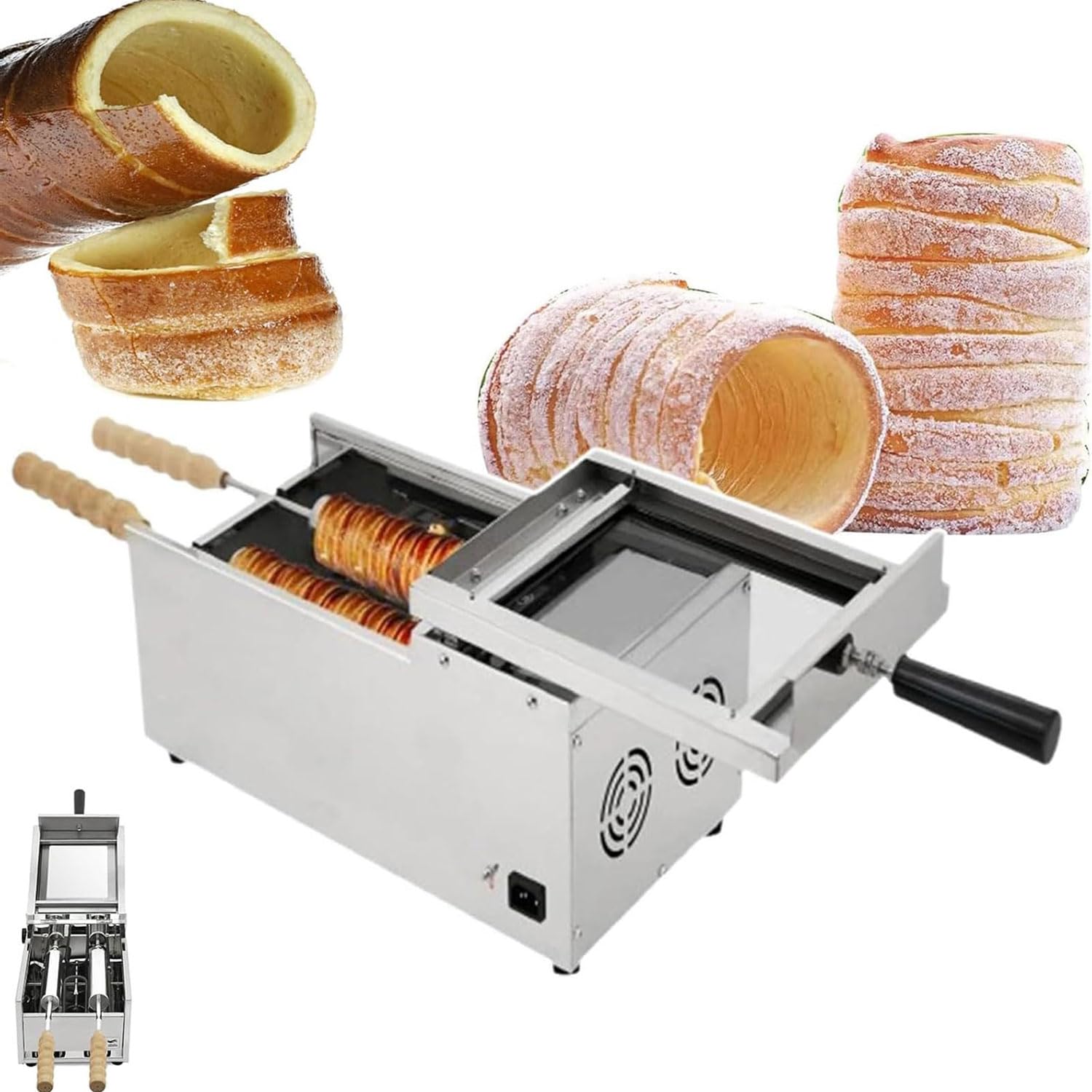 AYCDL Electric Chimney Cake Oven Machine with 2 Rollers, Adjustable Temperature 50°C-300°C for Perfect Hungarian Pastries, Ideal for Bakeries and Home Use
