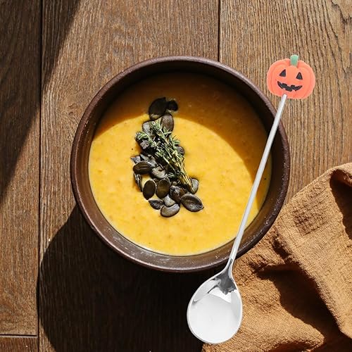 Miniatura 9 de UPKOCH 6 cucharas de postre de calabaza de Halloween, cucharas de café y helado, utensilios de agitación de 4.9 pulgadas para mermelada, té y postres