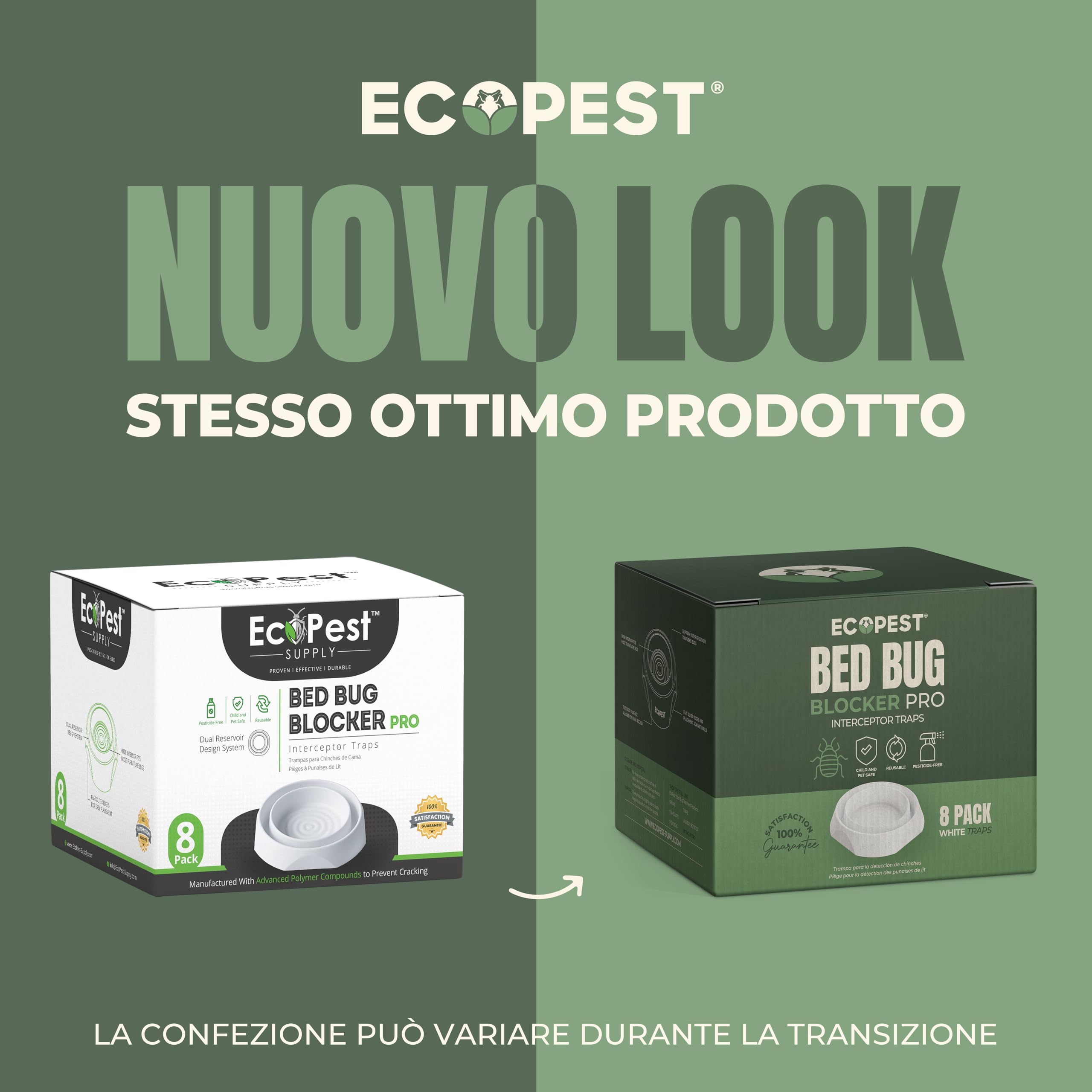 ECOPEST Trappole per Cimici dei Letti – Confezione da 8 | Trappole Intercettatori Bed Bug Blocker (PRO) (Nera) | Monitor, Rilevatore e Trappola per Le Gambe del Letto