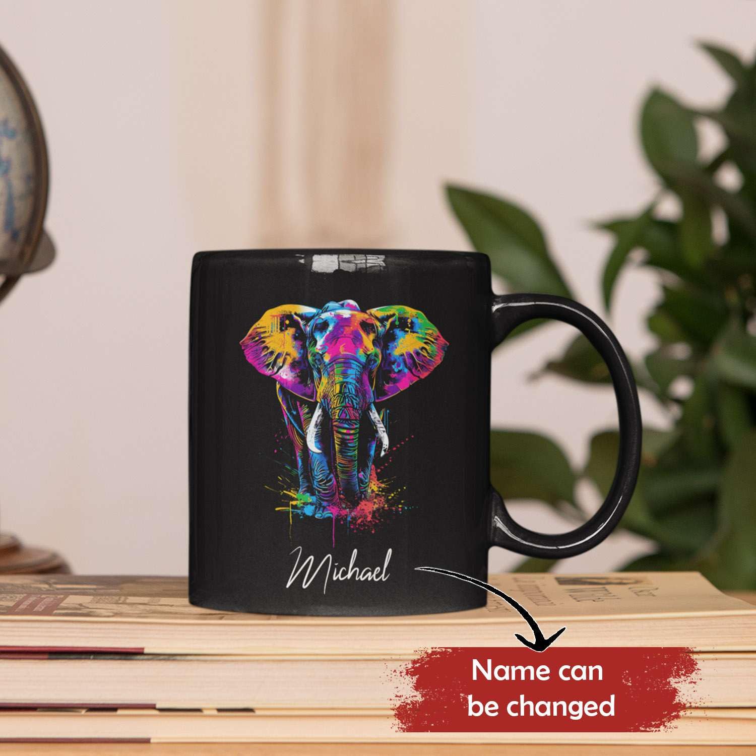 Personalized Elephant Animal Cup, Custom Colorful Elephant Design, 11oz & 15oz Ceramic Mugs