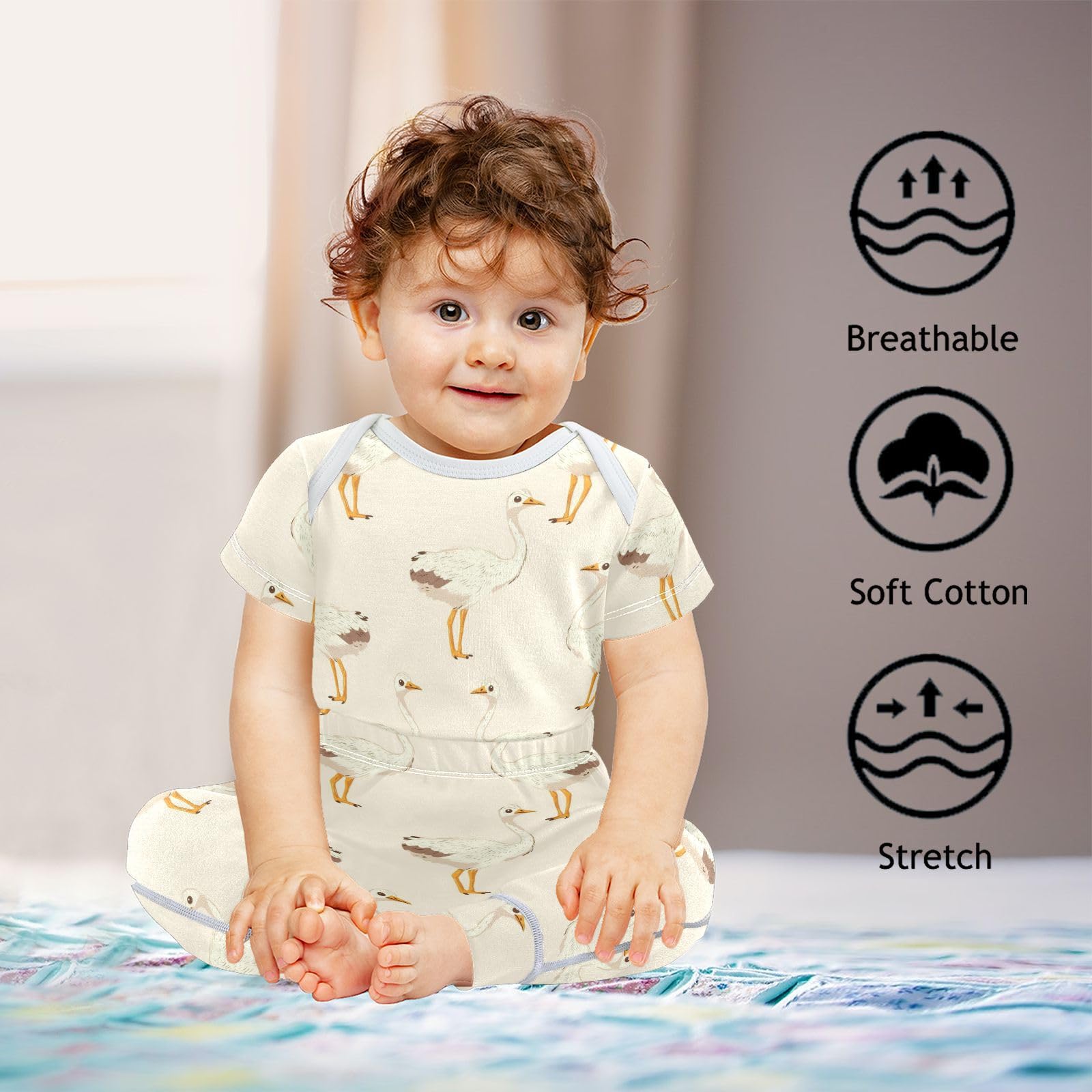 vvfelixl Unisex Short Sleeve Baby Pants Sets,Cartoon Cute Ostrich Baby Bodysuits Set,Babys Layette Sets Clothes for 18-24M