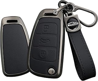 TECART Smart Car Key Case Cover Fits Audi A1 A3 A4 A6 A8 Quattro Q2 Q3 Q7 S3 S6 RS3 RS6 R8 TT TTS Leather Zinc Alloy Protective Key Cover Portable Accessories 3 Buttons