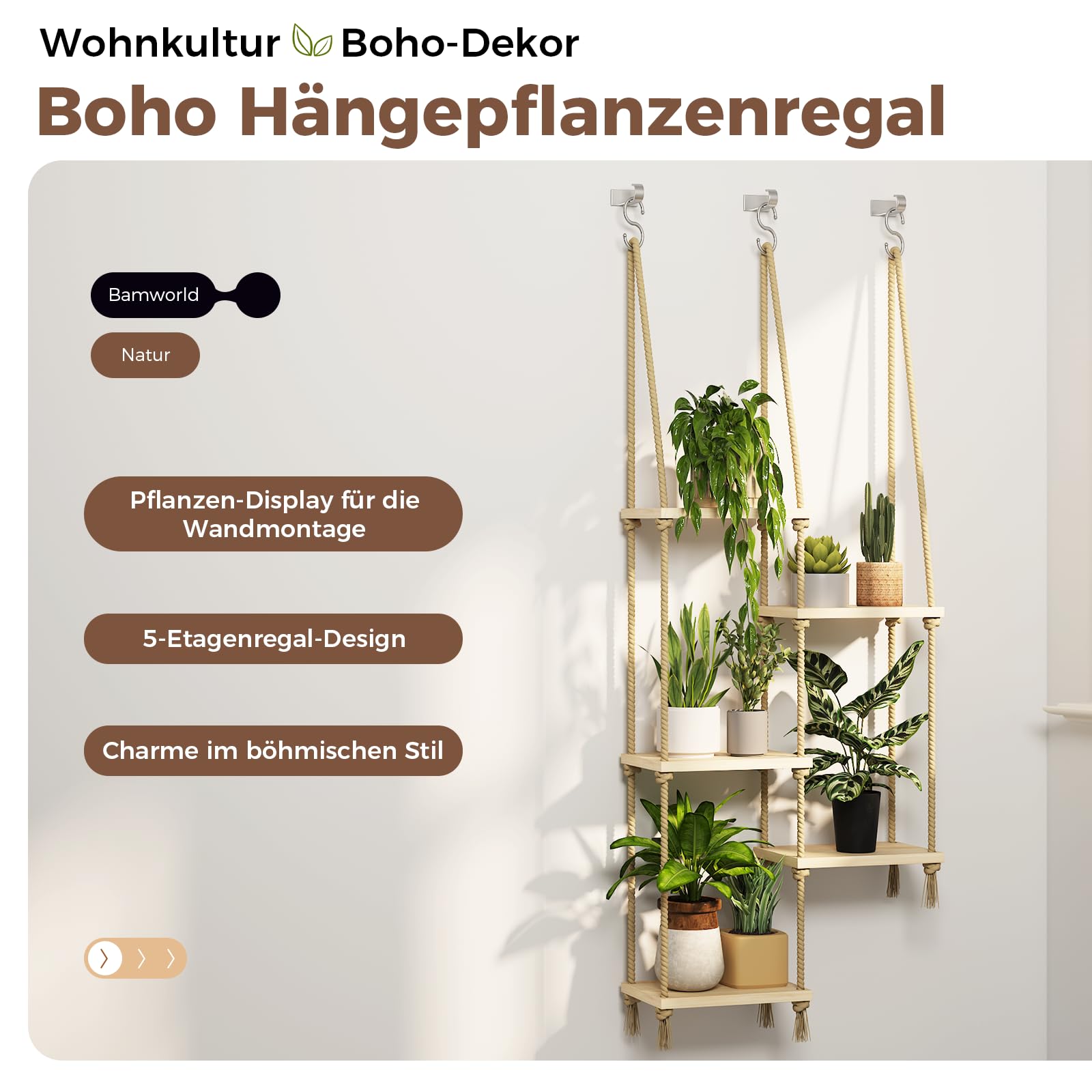 Bamworld Hängeregale Pflanzenaufhänger Indoor Fenster Pflanzenregale Holz Pflanzen Wandregal Fensterbank Pflanzenregal Indoor Hängendes Pflanzenständer Wohnzimmer Dekor Garten Boho Dekor