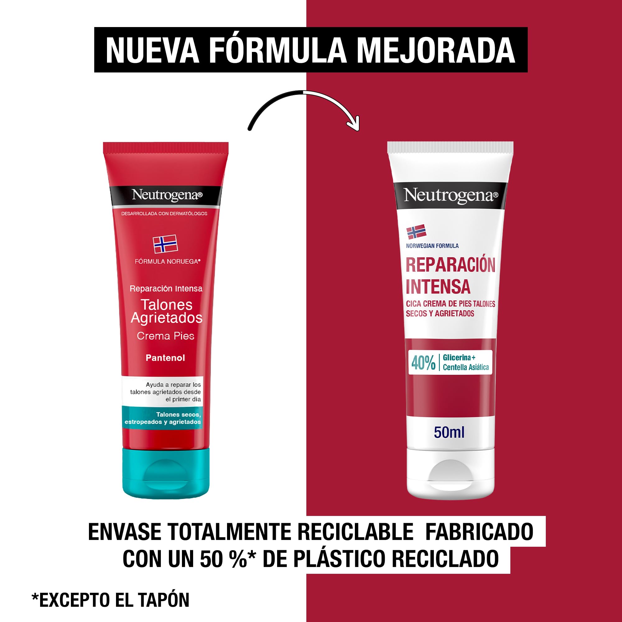 Neutrogena Fórmula Noruega Reparación Intensa CICA Crema de Pies Talones Agrietados 50 ml
