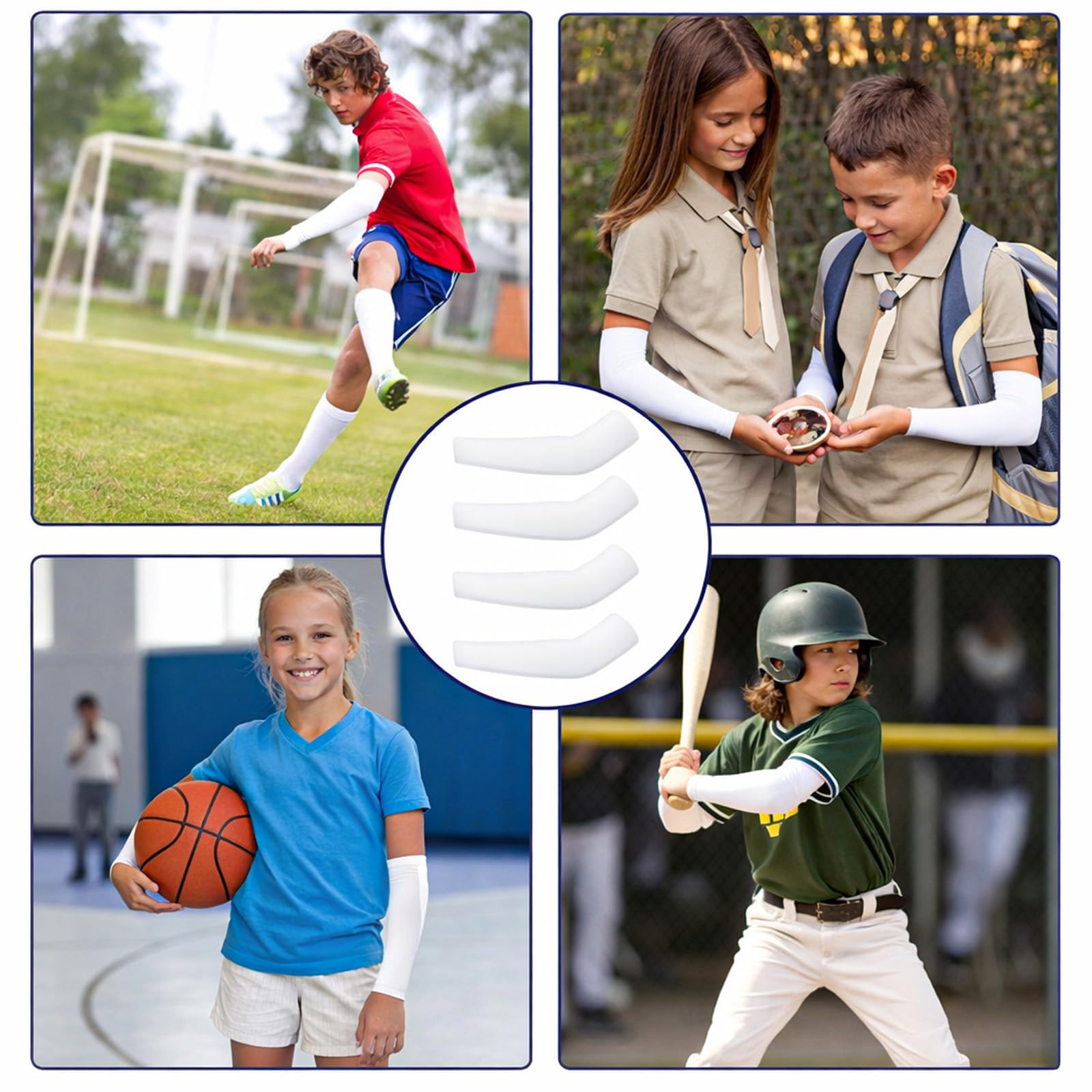 Ouligay Manga de Compresión UV para Niños UPF 50 Protección Solar Deportes Béisbol Fútbol Voleibol