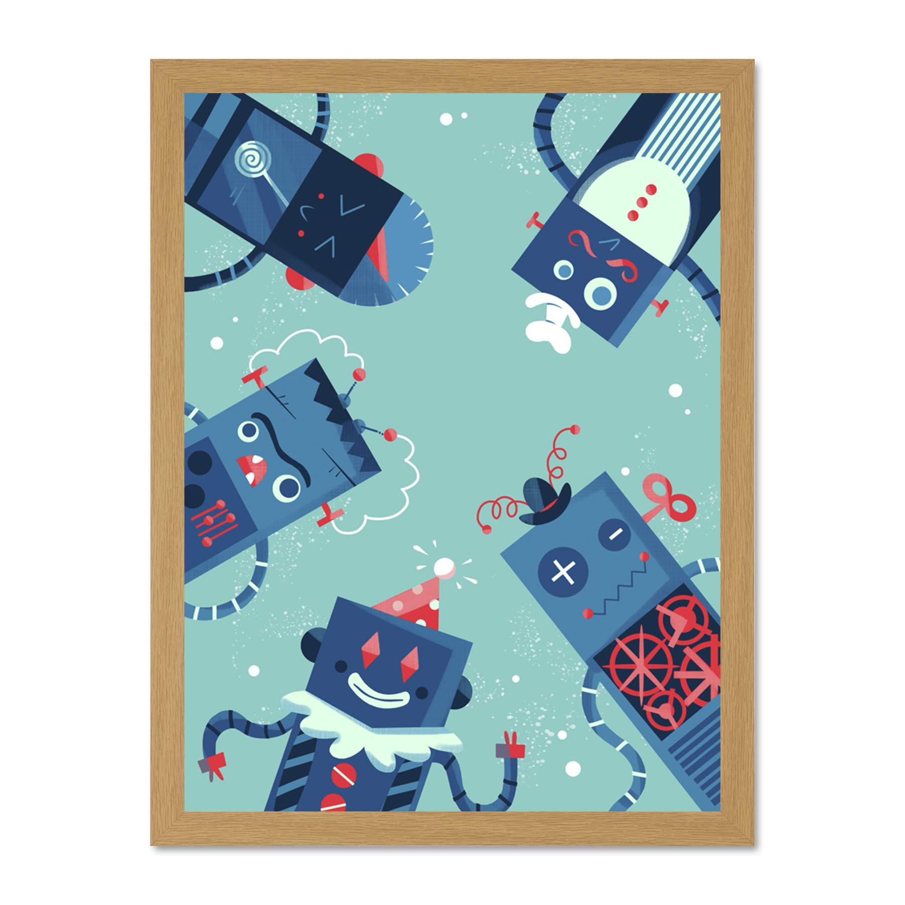Wee Blue Coo Robot Family Large Framed Art Print Wall Poster 18x24 inch