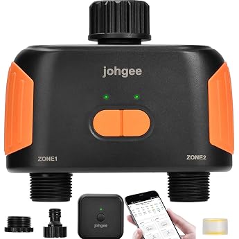 WiFi Irrigation Computer with 2 Independent Outputs johgee Smart Water Timer with App/Voice Control Automatic Garden Watering Watering Timer for Garden Waterproof IPX5