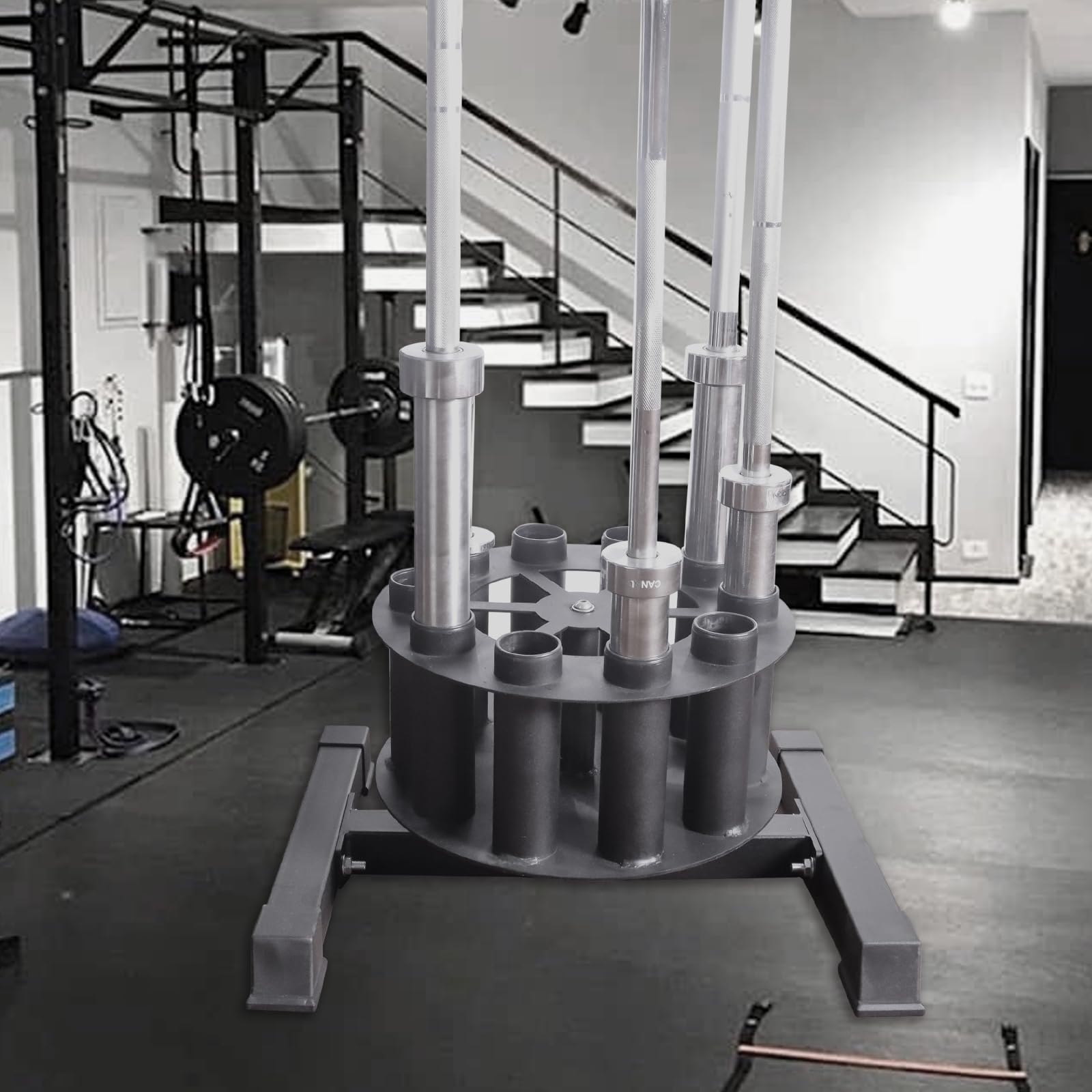 Supporto per rack per bilancieri Supporto verticale girevole per bilancieri Contiene 10 bilancieri Porta bilancieri per palestra Adatto a bilancieri olimpici da 2 pollici, barre per curl