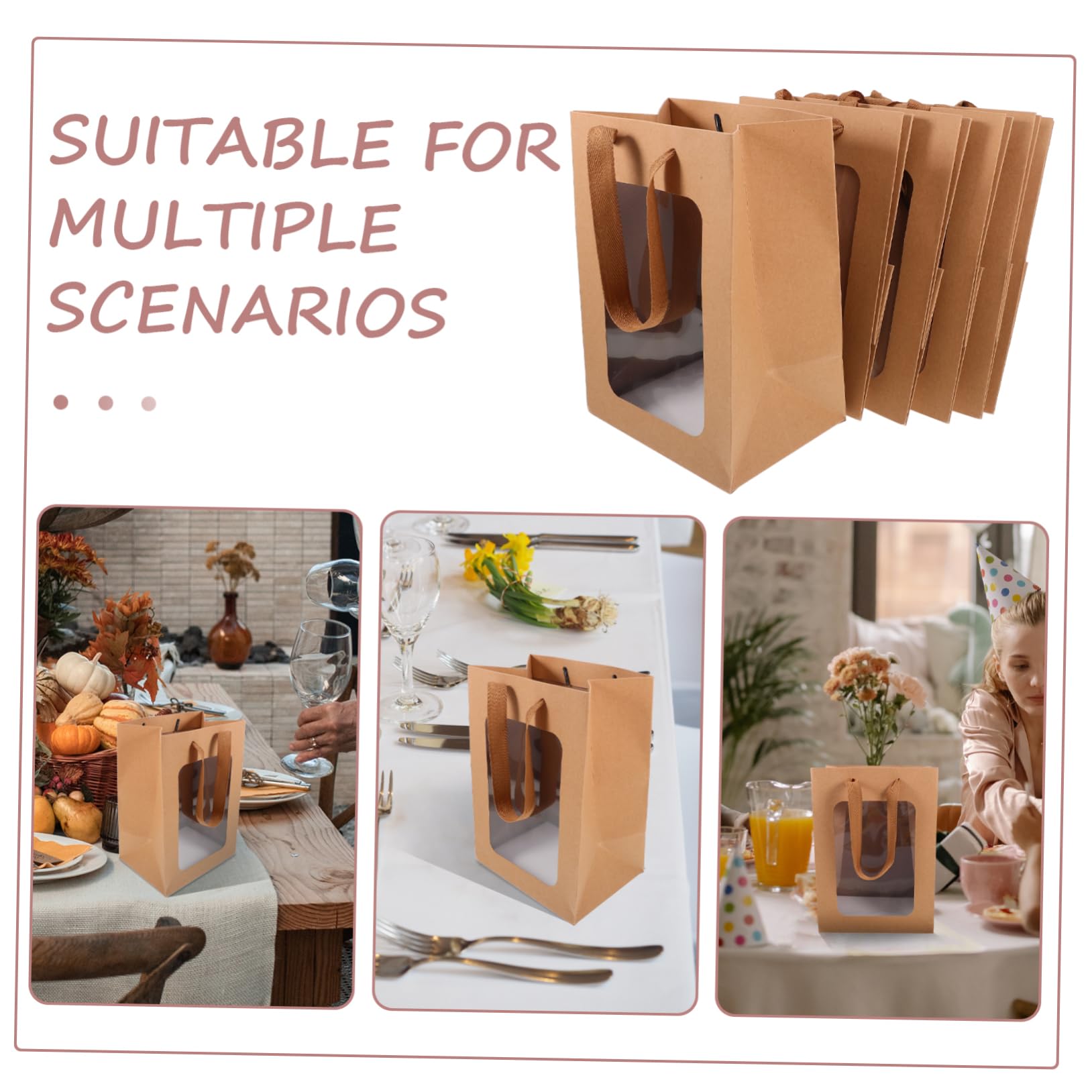 WRITWAA Sacchetti Regalo e Portatili 12 Pezzi con Finestra Trasparente in Carta Kraft e Manici Leggeri per Feste e Confezioni Regalo