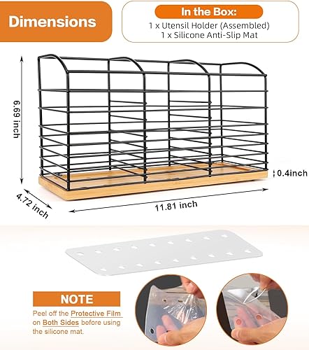 Miniatura 5 de Soporte grande para utensilios para encimera de cocina, diseño estético de 11.8 x 6.7 x 4.7 pulgadas, 3 compartimentos, organizador de utensilios de