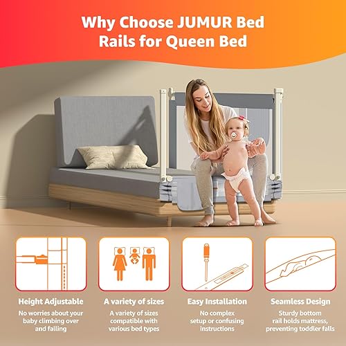 Miniatura 8 de Riel de cama para niños pequeños y niños - Máxima seguridad con riel de cama de bebé mejorado rieles laterales de cama de tubo grueso para niños en