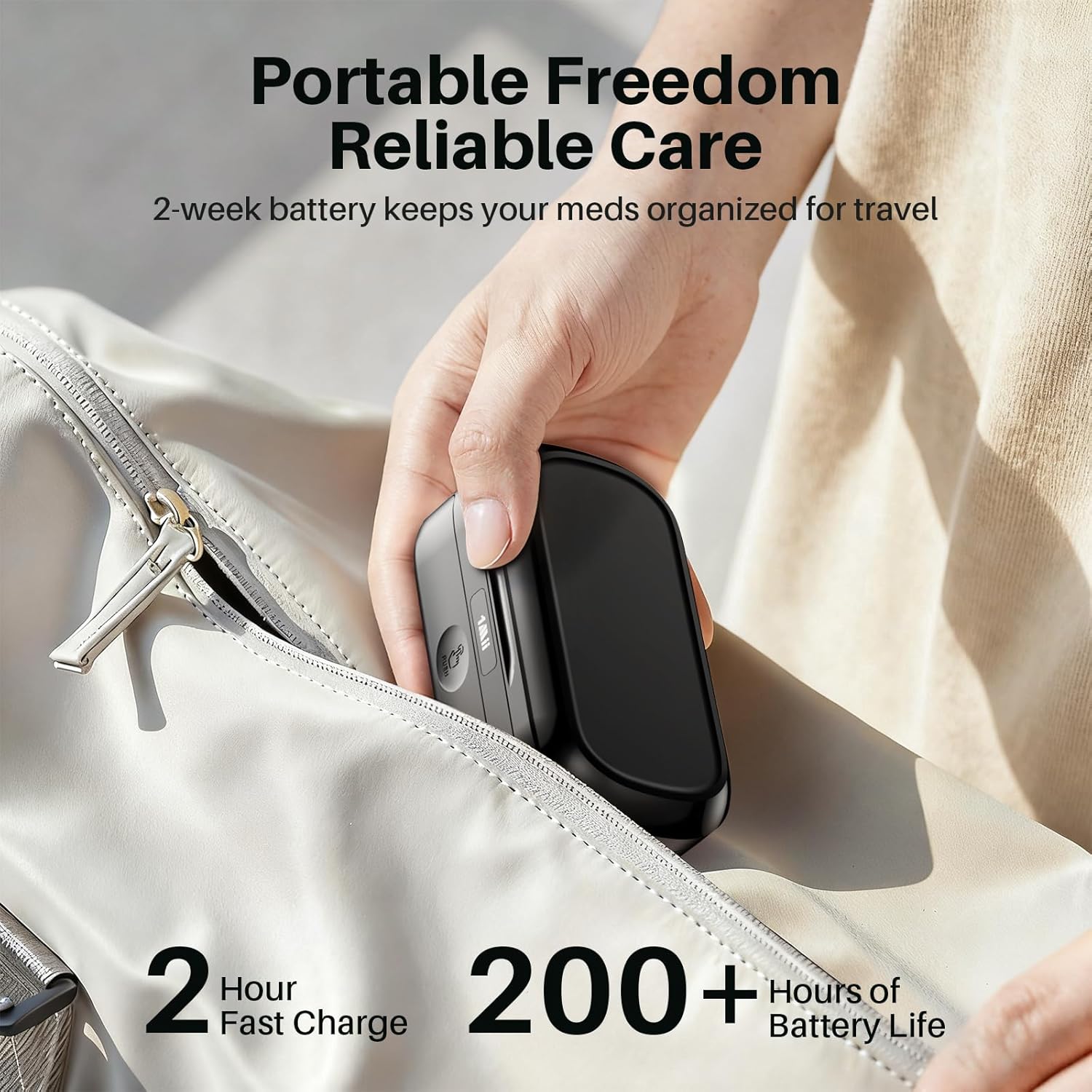 1Mii Smart Pill Dispenser, Medicine Organizer with 5 Automatic Alarms Daily, Sound/Vibrate/App Reminder, Portable Travel Pill Box for Vitamins and Supplements with Bluetooth 6.0 Open-Ear Headphones