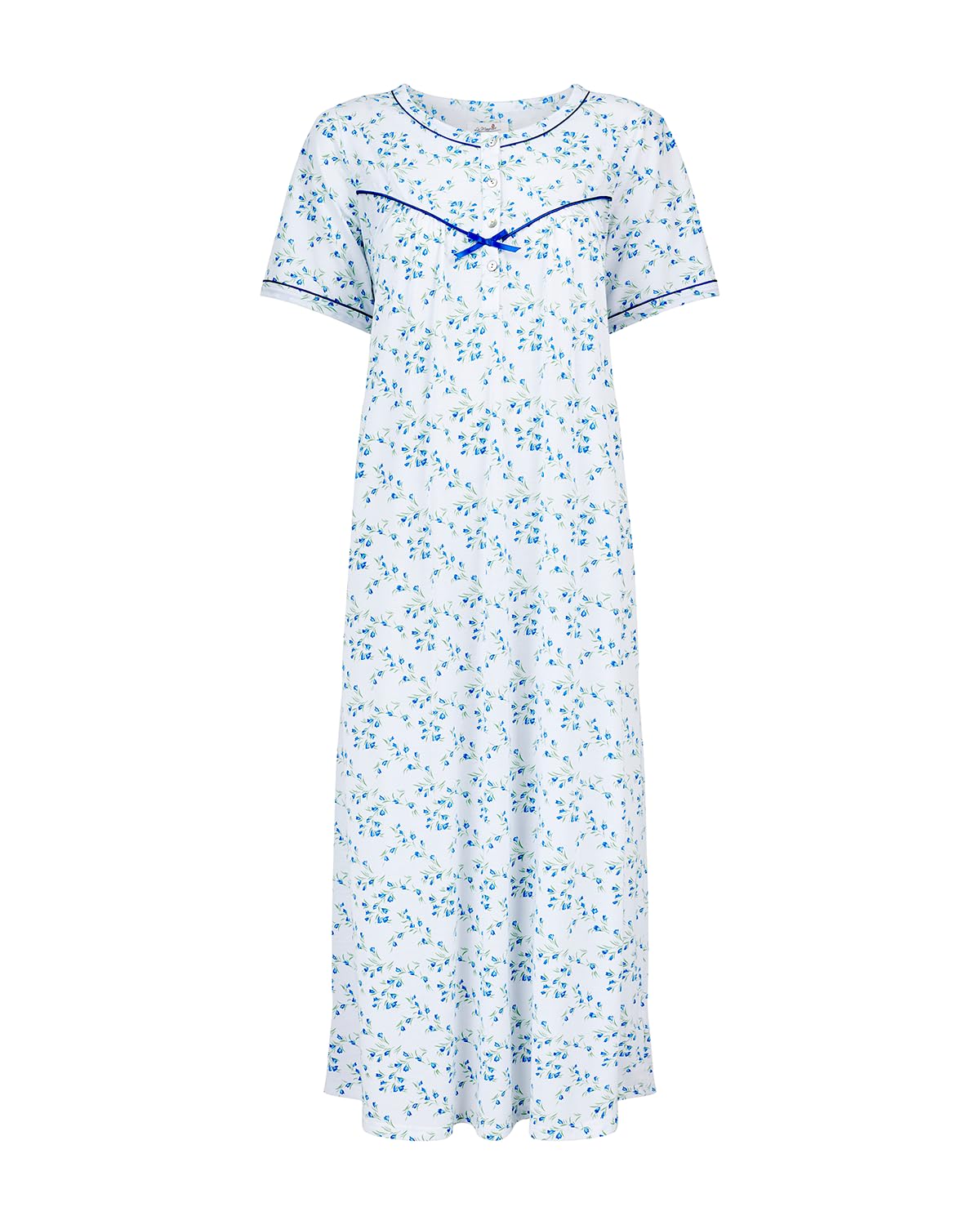 La Marquise Ladies 'Moonlit Tulip' 50" Short Sleeve Longer Length Nightdress 05375L Blue XL-2XL
