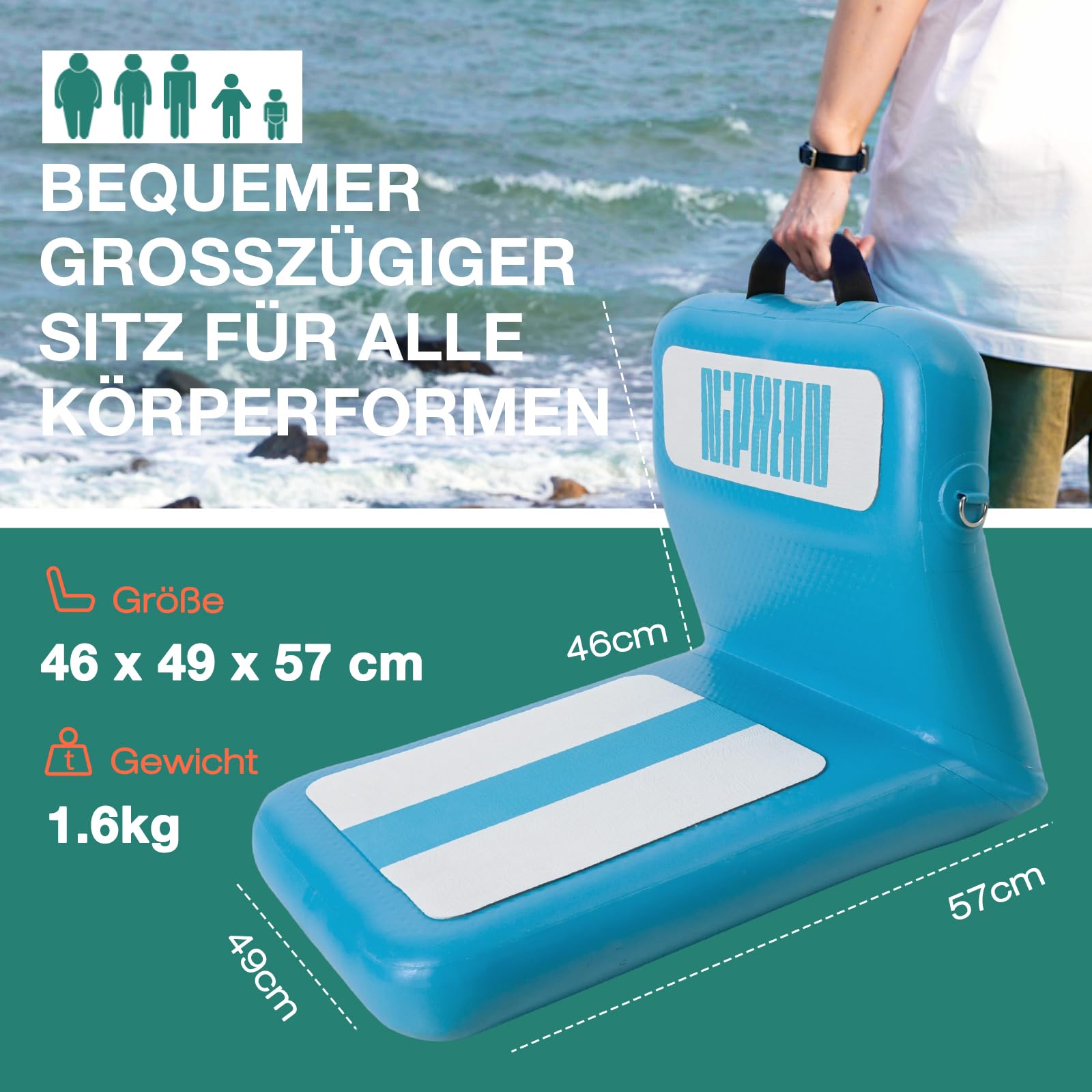 Niphean Aufblasbarer SUP Sitz, Stabiler Sitz für SUP Board, Kanusitz, Kajaksitz, Paddelbrettsitz, Unterstützende Kajaksitze mit Rückenstütze für Vielseitige Anwendungen