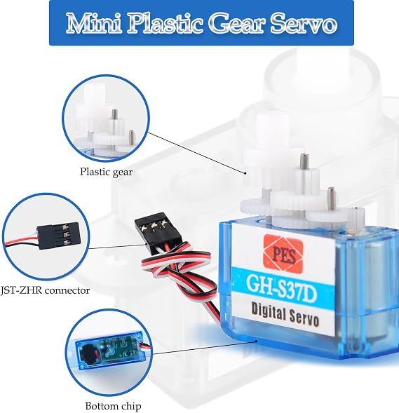 GH-S37D Ultra-Light Micro Servo - Mini Small 3.7g Digital Servo Motor for RC Car Plane Helicopter & Boat for Arduino, Raspberry Pi, Pack of 4