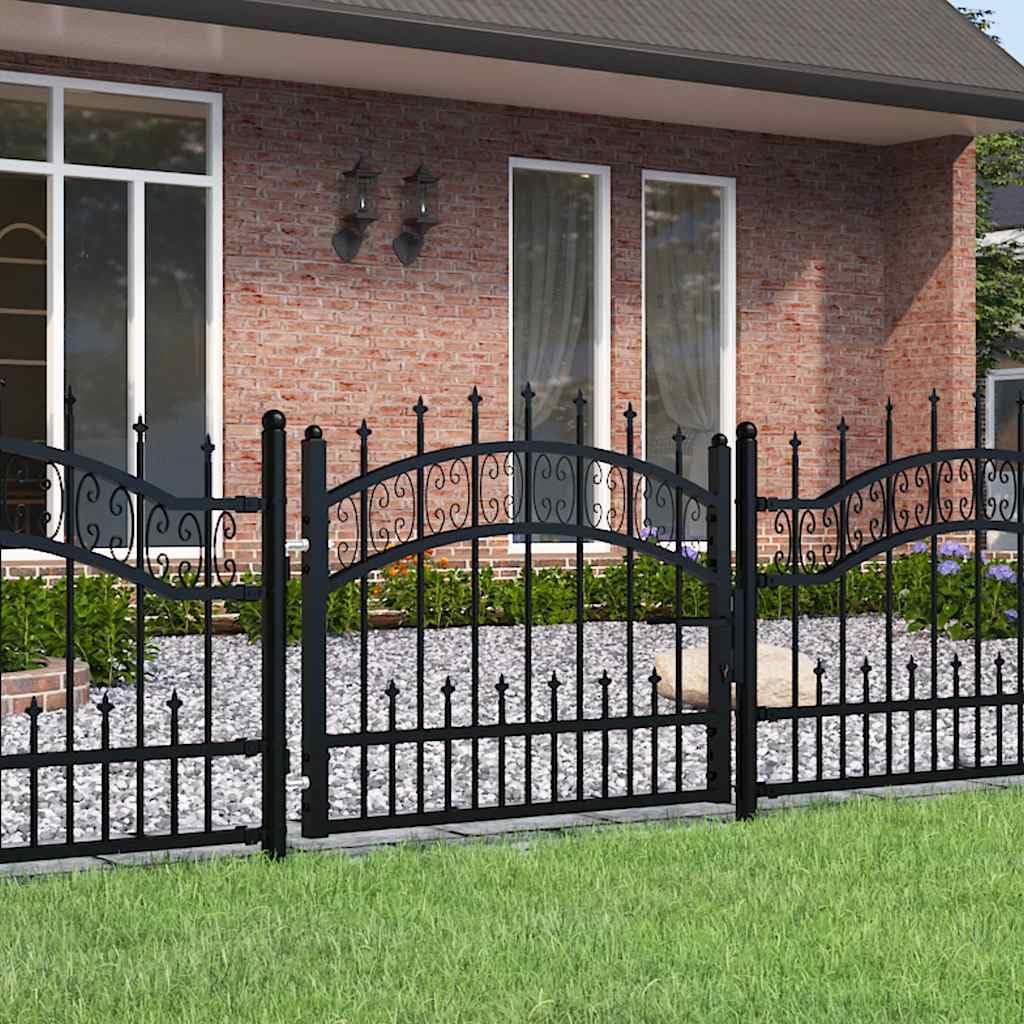 IKAYAA Metal Fence Gate Powder-Coated Steel Door for Pathway, Garden Entrance Farm -Black-103 x 75 cm