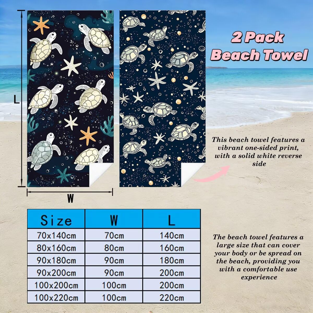Juego de 2 Toalla Playa Grande 80x160 cm, Secado Rapido Toalla Microfibra Gimnasio, Antiarena Toallas de Playa Lindo, Grande Ligera Compacta Toallas Microfibra Mujer Hombre para Viaje Piscina -5110