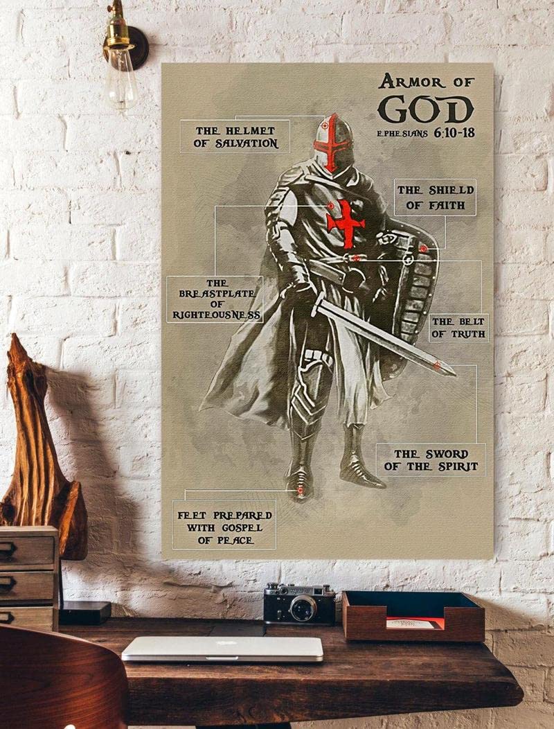 HOUVSSEN Armor of God Poster, Knight Knowledge Metal Poster, Suitable for Bar Cafe Shop Restaurant Club Garage Cave Home Wall Decor Art, Vintage Metal Tin Sign Plaque 12 X 16 Inch