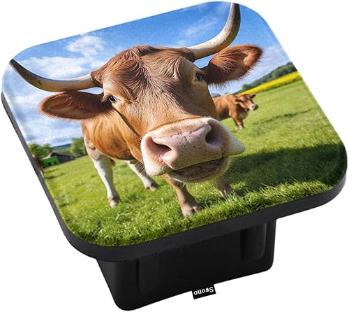 Swono - Tapón de tubo cuadrado para enganche de remolque de Bull Truck - Animales de granja, ganado en pradera verde - Enchufe de tubo de remolque,