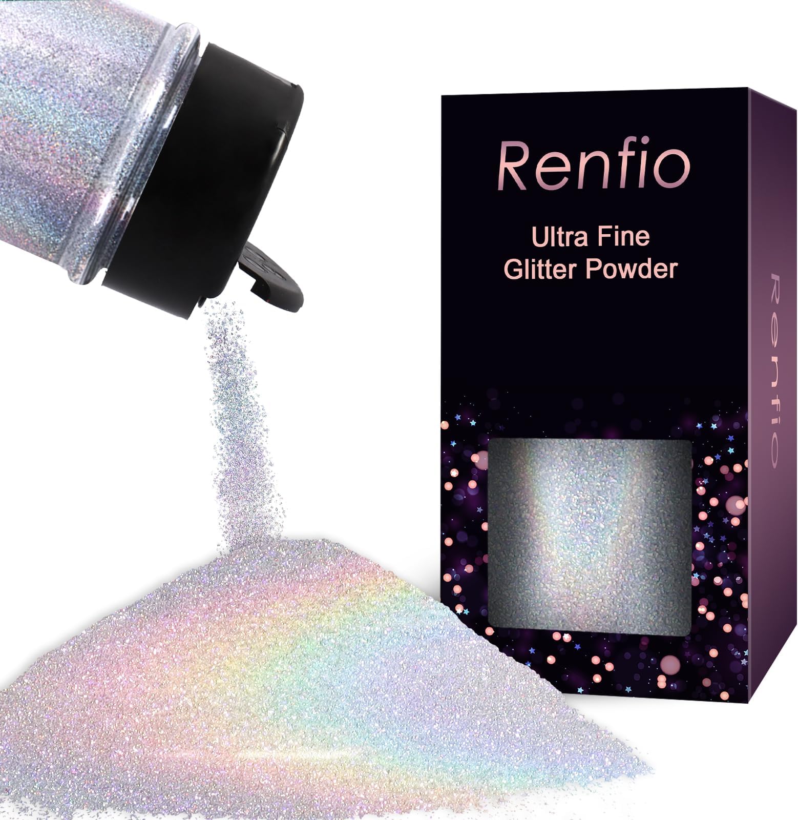 Renfio Holographic Glitter - Silver Diamond Dust, 1.94oz/55g Fine Glitter for Resin, Slime, Snowglobe, Christmas Decor