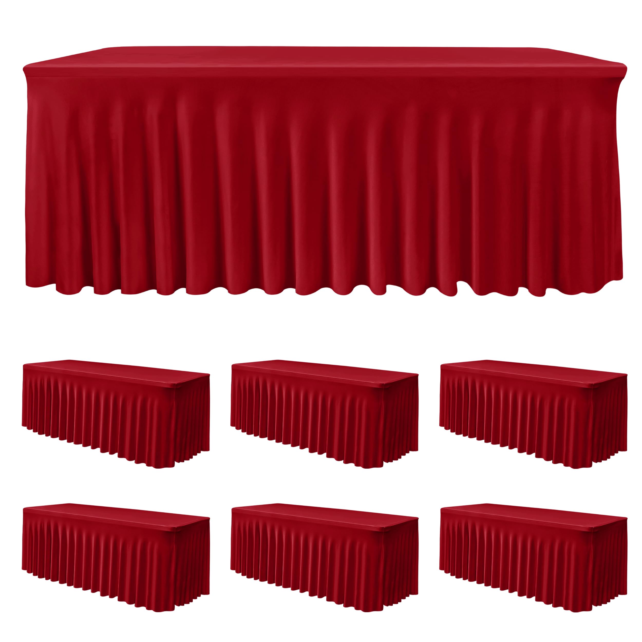 6 Pack Red Tablecloths Spandex Table Covers 6ft for Christmas Decor
