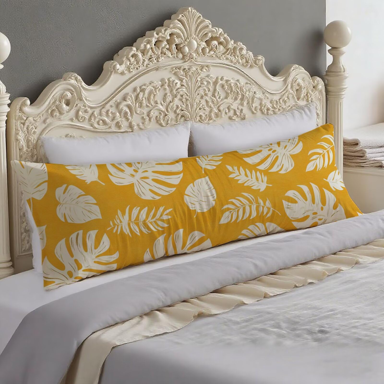 Taie traversin 140 cm blanc motif feuille pour un sommeil réparateur