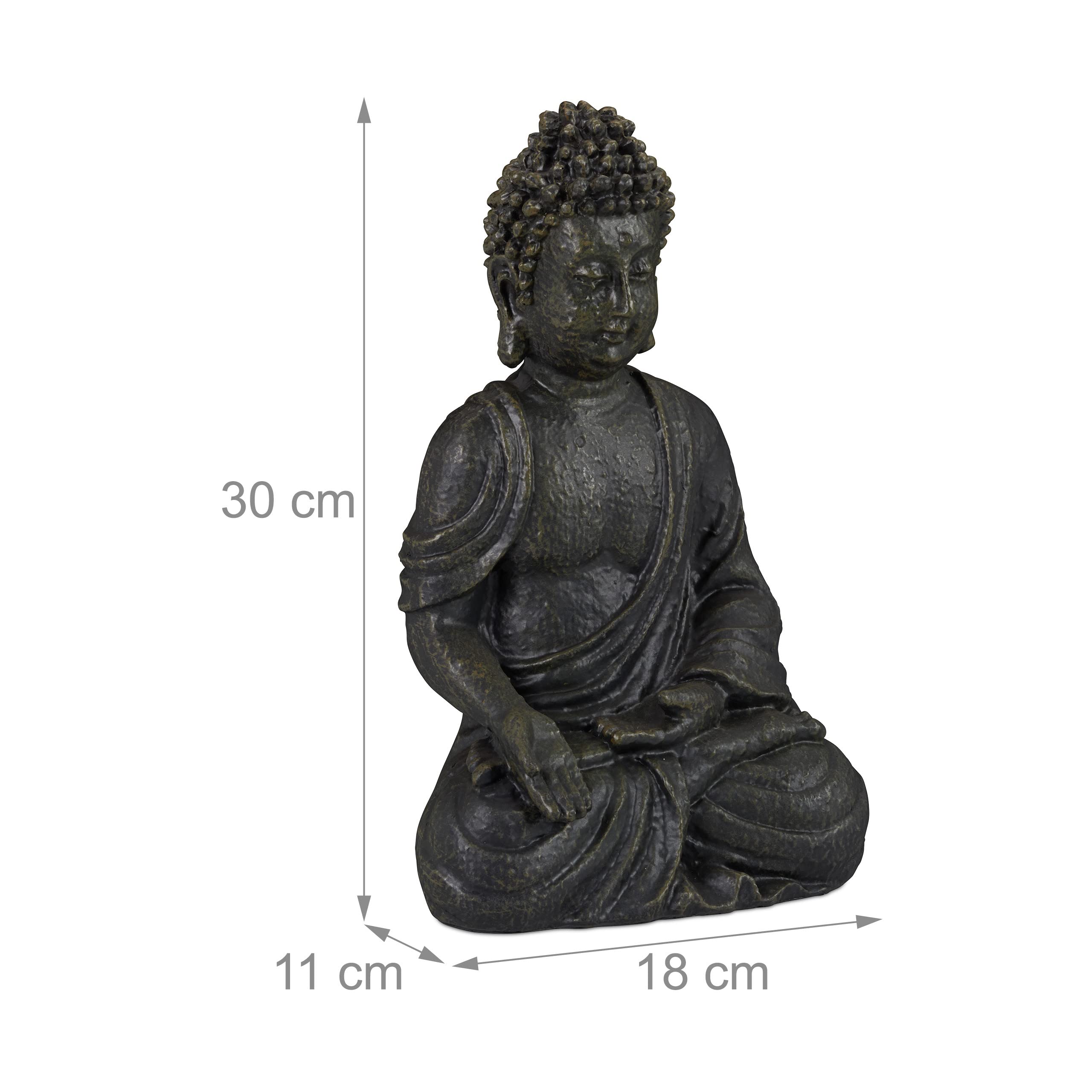 Relaxdays Statua del Buddha Seduto, 30cm da Giardino e Soggiorno, in Poliresina, Impermeabile Anti-Gelo Grigio Scuro