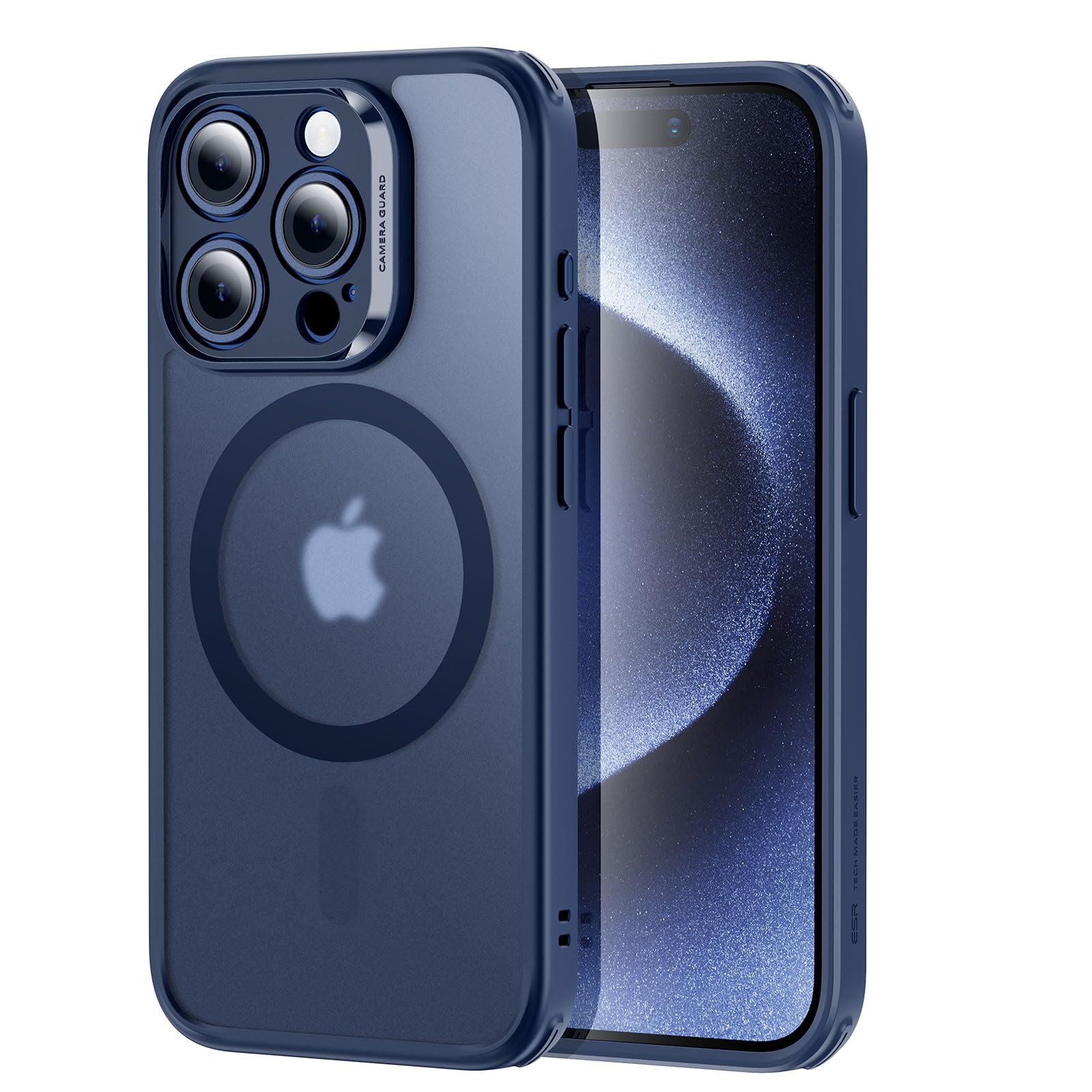 ESR Cover per iPhone 15 Pro (5 in 1 Set), Custodia opaca con protezione dello schermo e delle lenti della fotocamera, Compatibile con MagSafe, Protezione di livello militare, Serie Classic,blu